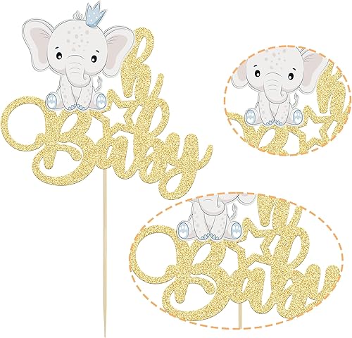 Miniatura 8 de Gyufise 1 pieza de elefante Oh Baby Cake Topper con purpurina temática de animales de la selva Oh Baby Elephant Cake Pick It's a Boy Cake Decor para