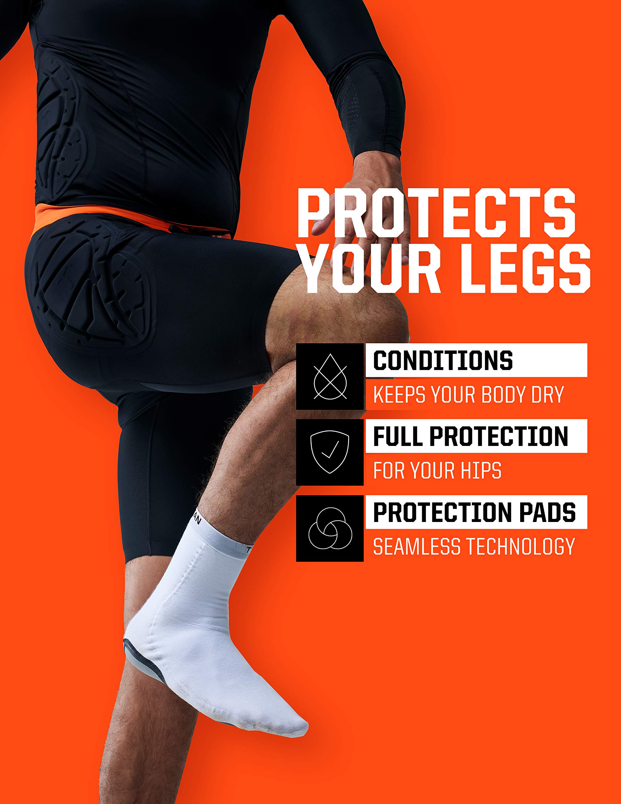 T1TAN sous-Short de Protection pour Gardiens de Foot, Pantalon de sous-vêtement Gardien de But rembourré avec Protection des Hanches, Ceinture de Pantalon élastique et Cordon, Taille XXS-XL, Noir