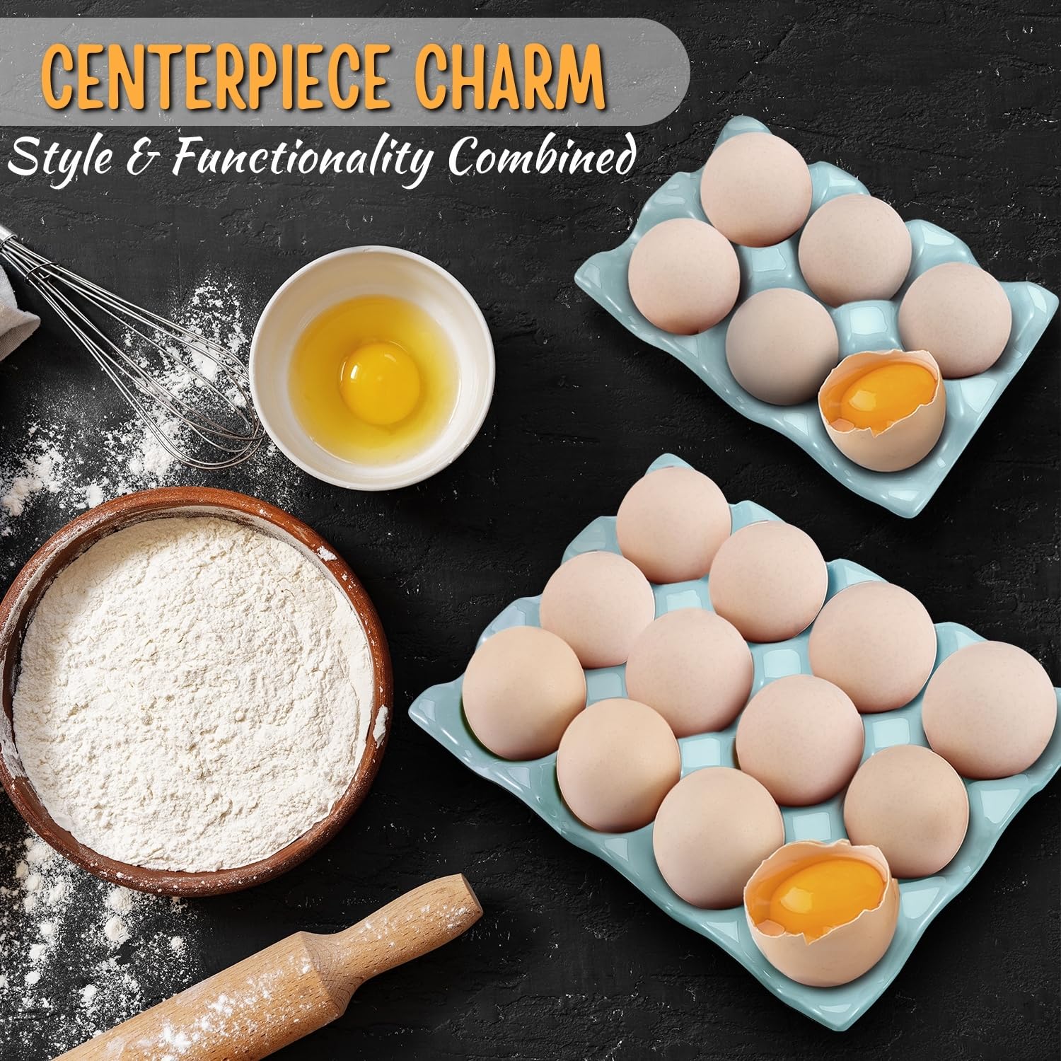 Flexzion 12 + 6 Cups Ceramic Egg Holder for Fridge - Image 3