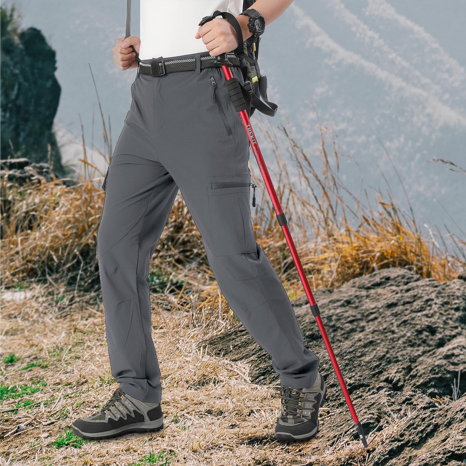 BWBIKE Pantaloni da Escursionismo Outdoor da Uomo - Pantaloni Cargo Leggeri e Traspiranti ad Asciugatura Rapida con 6 Tasche per Pesca e Trekking, Viaggi e Avventure Estive