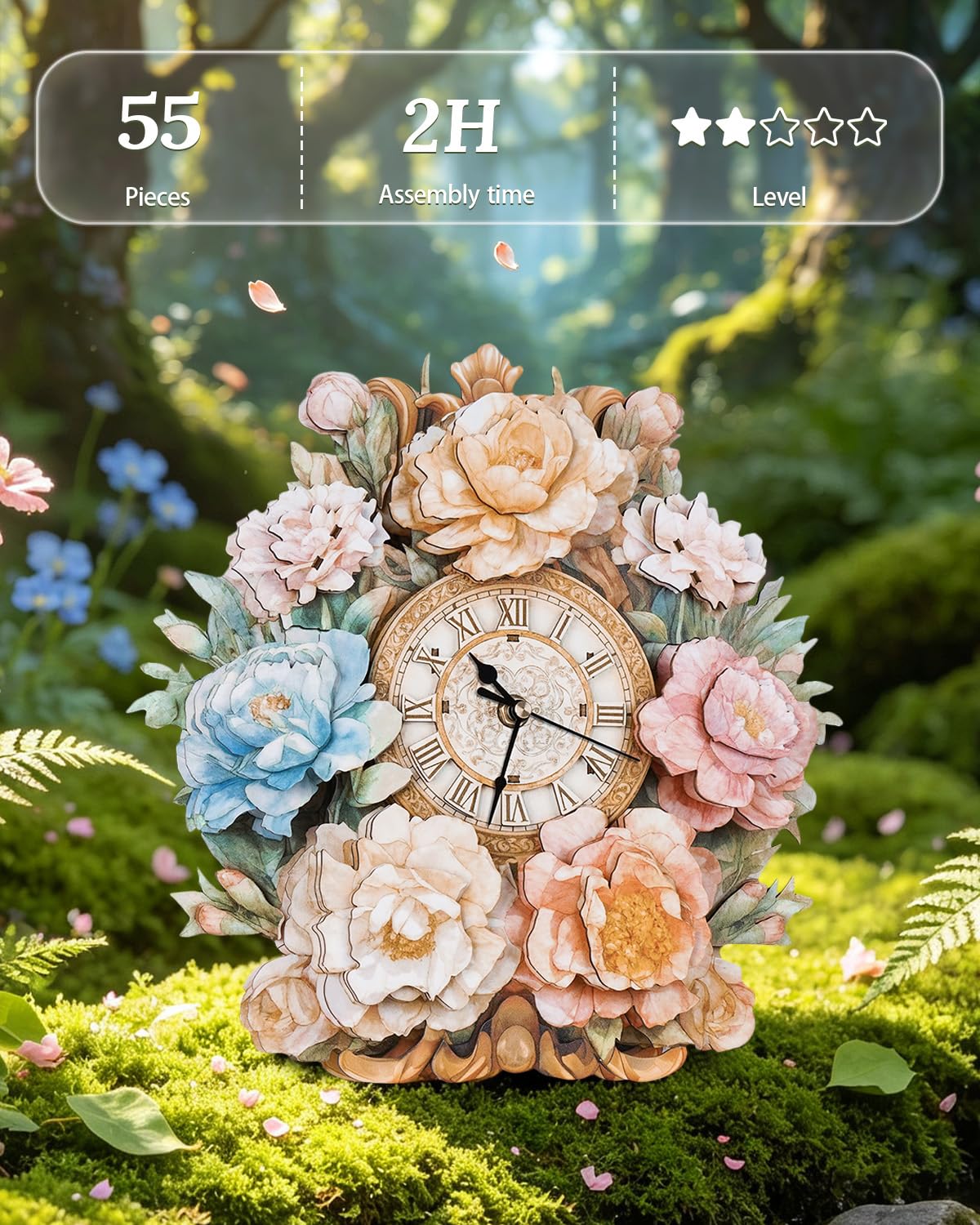 Puzzle 3D in legno per adulti, orologio a fiore con kit modello a pendolo, puzzle 3D per adulti, decorazione per la casa, kit di orologio da parete fai da te, regalo di compleanno, Natale
