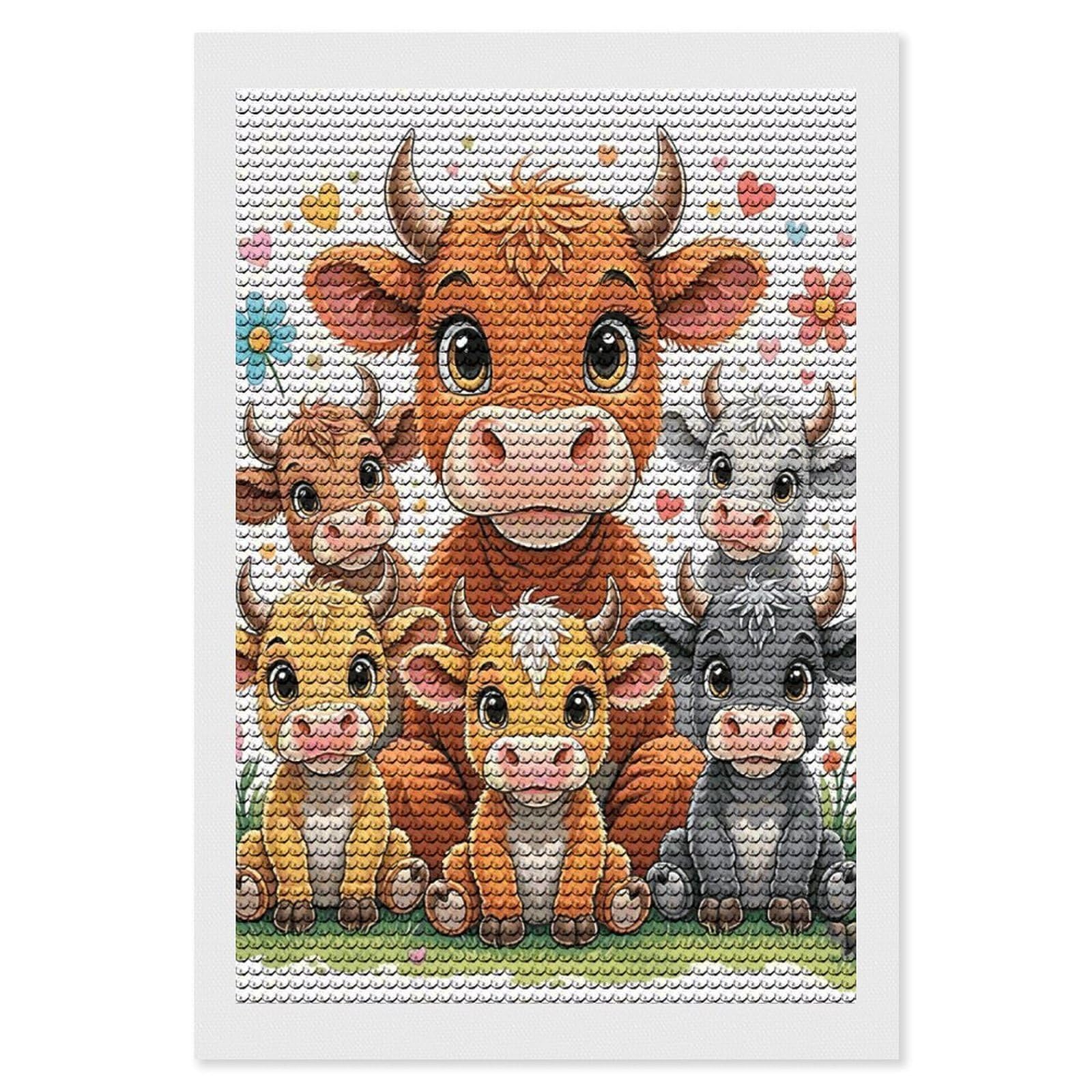 FodPand Cow 5D Diamond Painting Kits for Adults Beginners Full Drill Round Diamond Dots Pictures Gem Art Supplies for Home Wall Room Decoration DIY Craft Set Gift 8x12