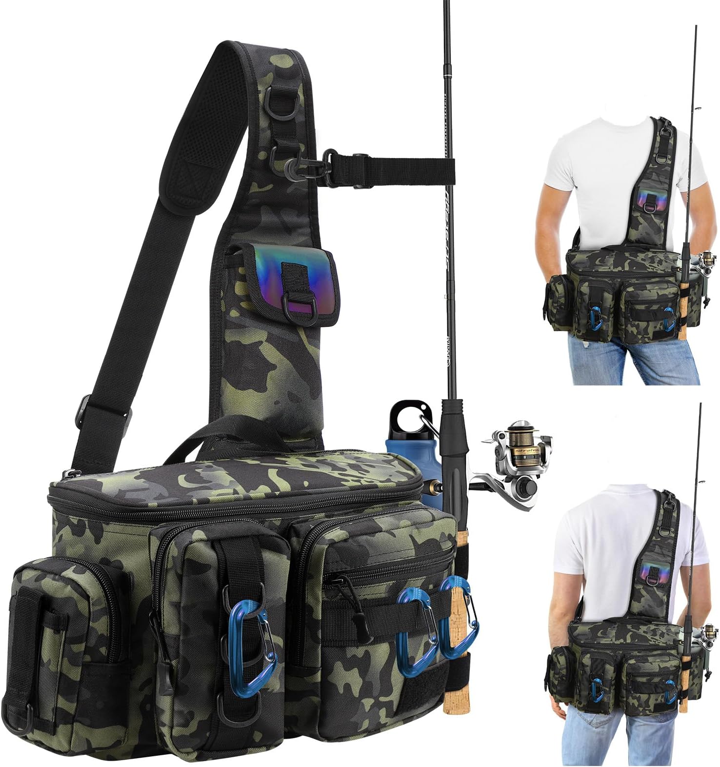 Fishing Tackle Bags Large Sling Fishing Carryall Bag Multi-Pocket Waterproof Fishing Tackle Storage Bags Holdall with Padded Shoulder Strap, Fishing Bags for Saltwater Freshwater Fishing