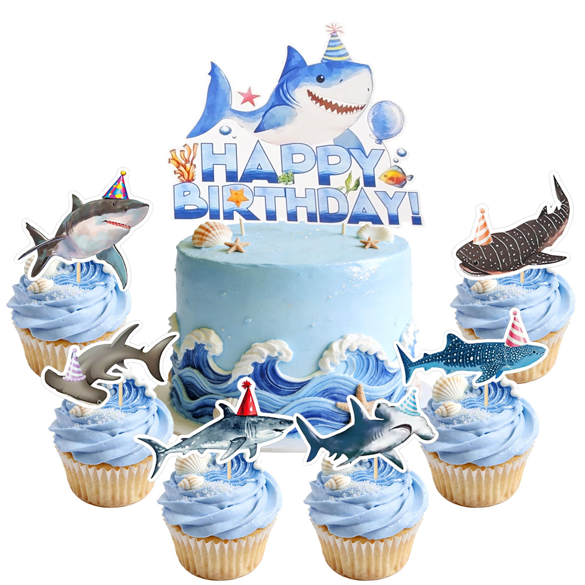 Shark Birthday Decorations Cake Topper Under the Sea Shark Birthday Party Decorations Ocean Theme Baby Shower Decor Underwater Theme Party Supply