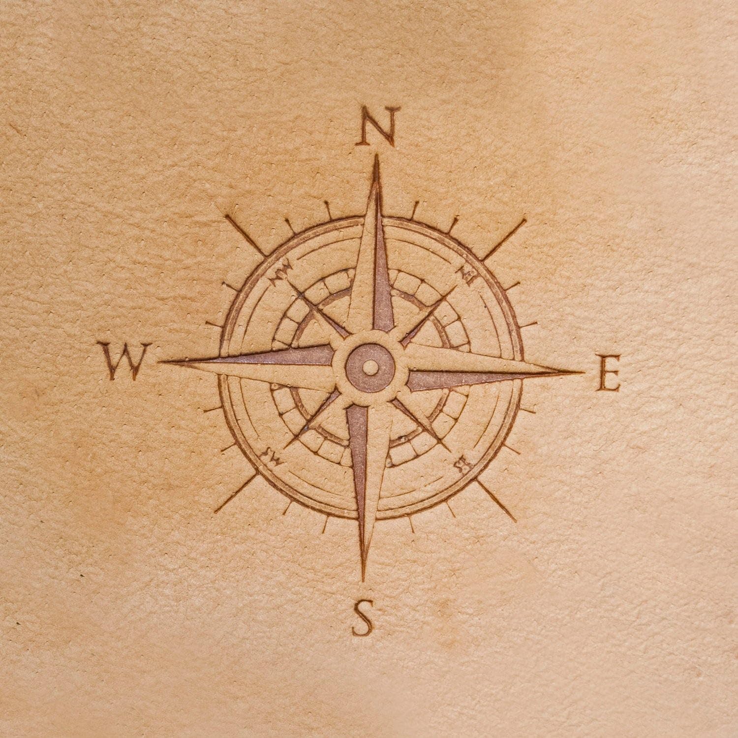 Leather Stamp Wind Rose, Compass Passport Traveling - Delrin Material