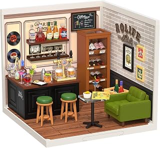 Rolife DIY Miniature Plastic House Building Set Toys Playset with LED Suitable for Mini Figures Construction Toys Diorama Kit Gifts for Adults (Leisurely Cheers Bar)