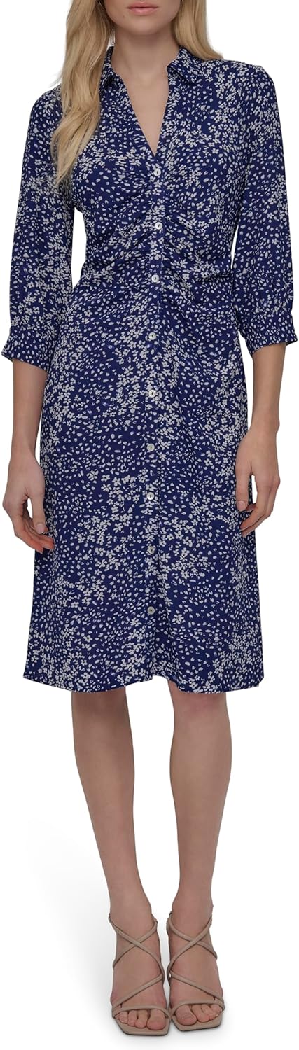 DKNY Womens Long Sleeve Collared Midi Shirtdress