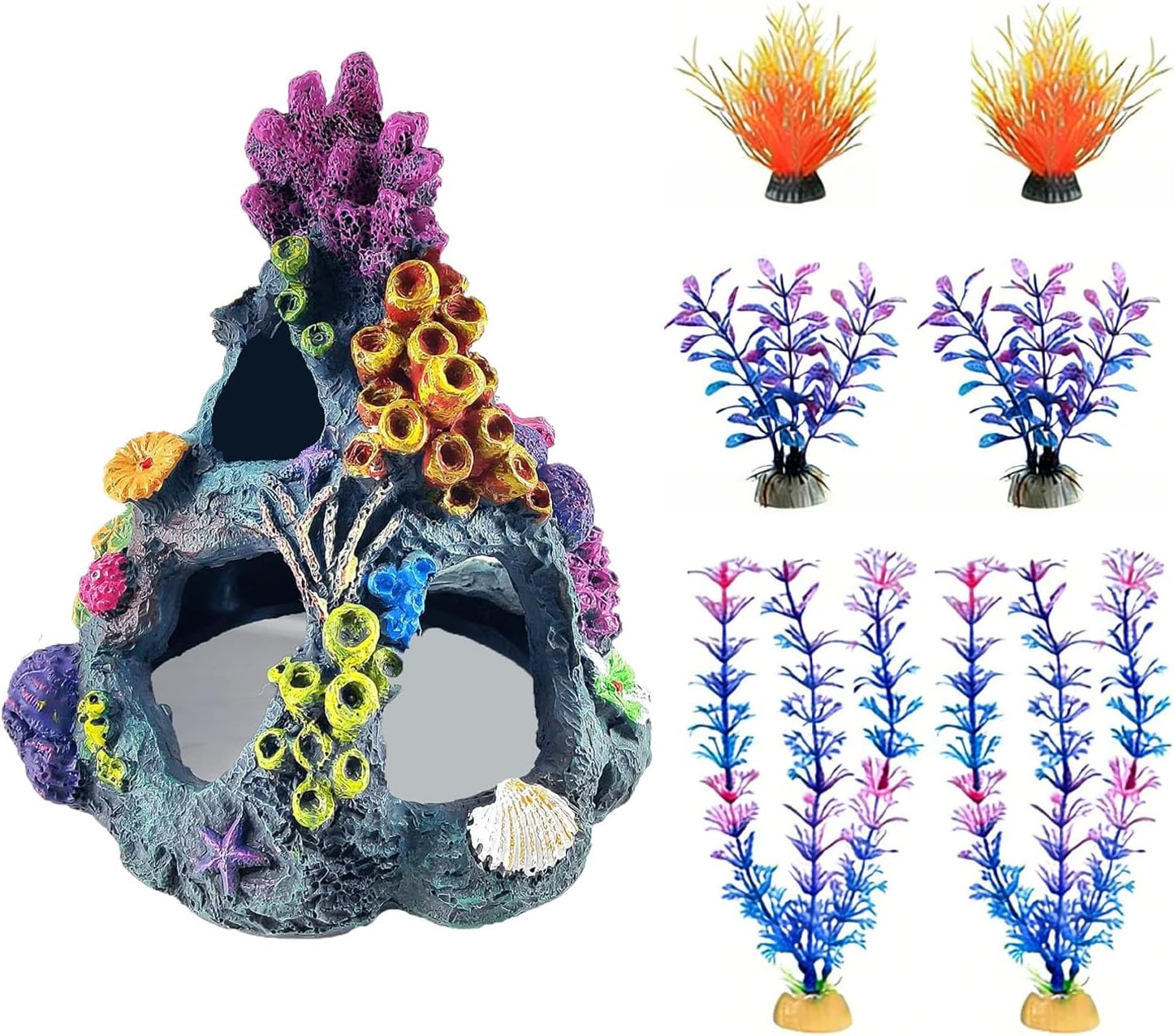 7PCS Aquarium Colorful Coral Reef Set Underwater Mountain Landscape Fish Tank Decoration Ornament for Home Aquarium Environments Accessories