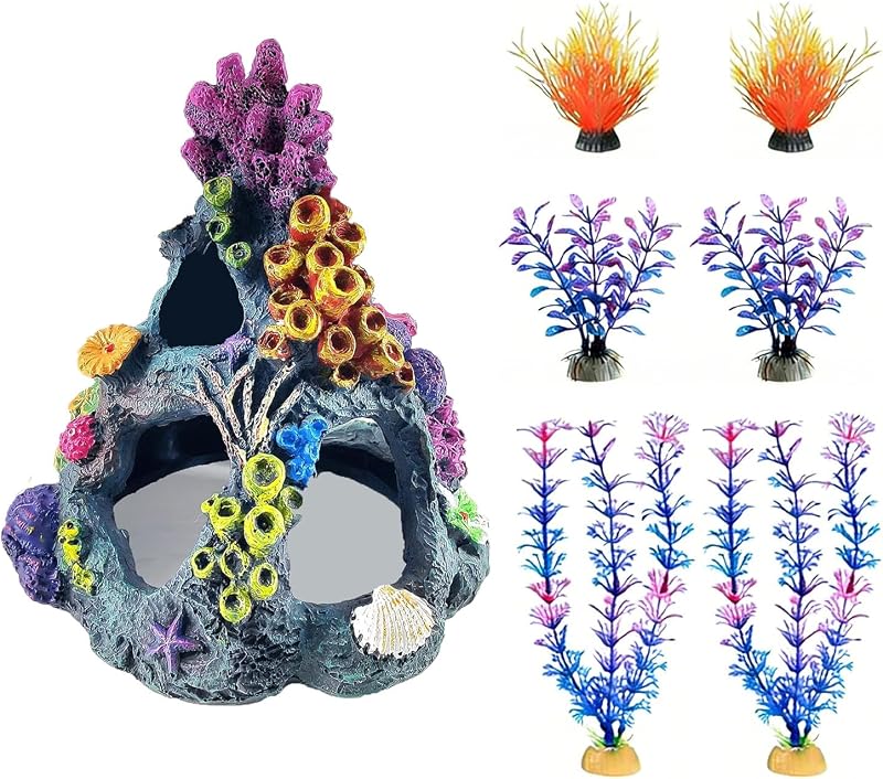7PCS Aquarium Colorful Coral Reef Set Underwater Mountain Landscape Fish Tank Decoration Ornament for Home Aquarium Environments Accessories