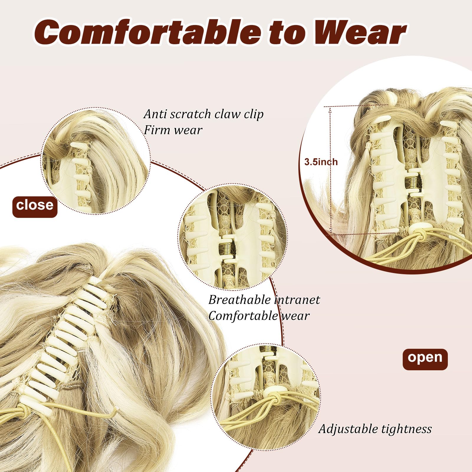 Dcbaboo Short Ponytail Extension Curly 12inch Claw Clip in Ponytail Hair Extensions Long Wavy Synthetic Pony tails Natural Wave One Piece Hairpiece Fake Ponytail for Women Sandy Blonde/Bleach Blonde - Image 2