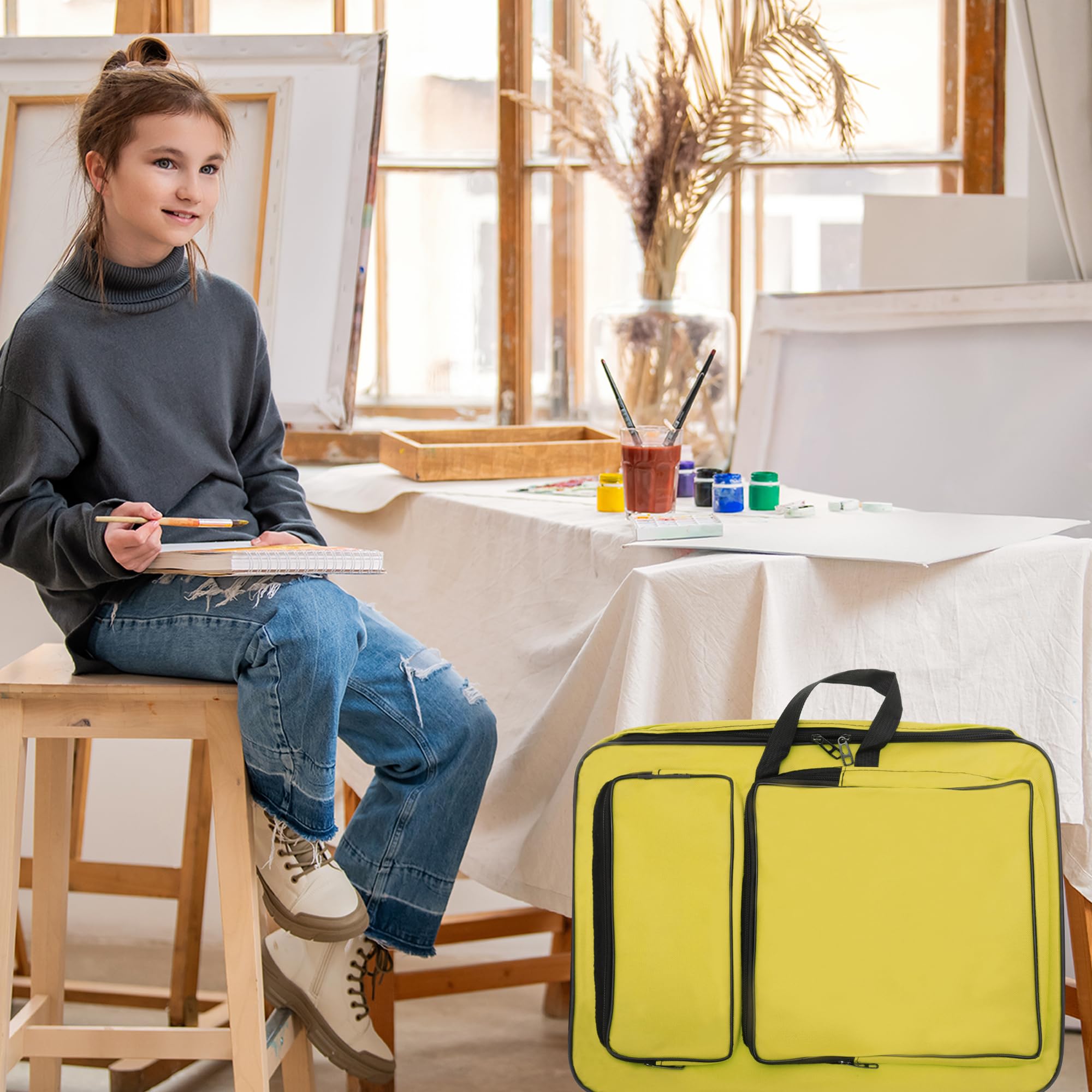 Borsa Per Portfolio Artistico Giallo 1pc Per Trasporto Protezione | Borsa Realizzata In Tessuto Oxford, Dimensioni 50x39 Cm, Tasche Multiple, Spallacci Regolabili, Robustezza E Stile