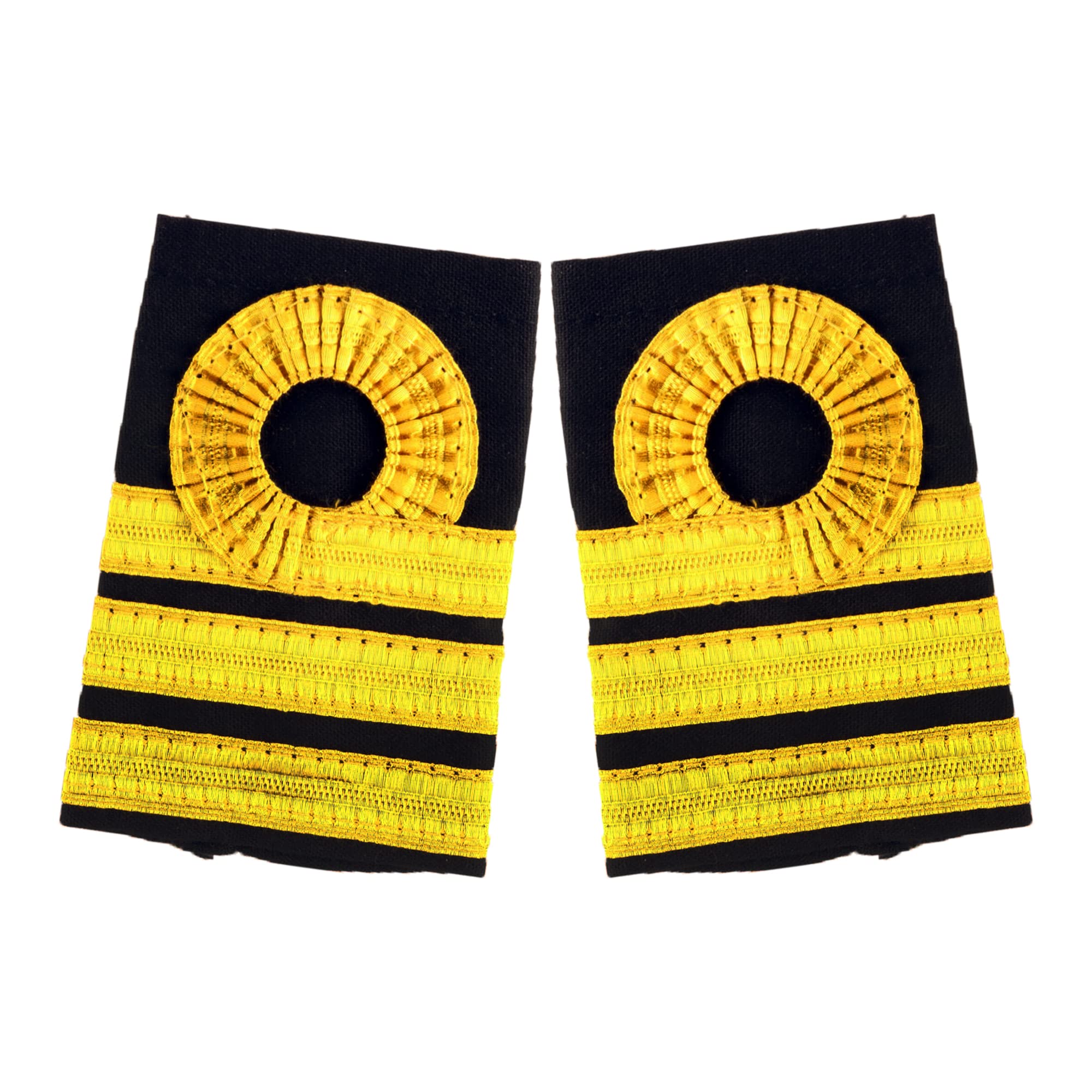 Hard Epaulettes | Uniform Accessory | Professional Emblem | Sturdy & Washable Round 3 Stripes Gold Shoulder Insignia For Pilots | Unisex Epaulet For Merchant Navy Chief Officer | Set 2