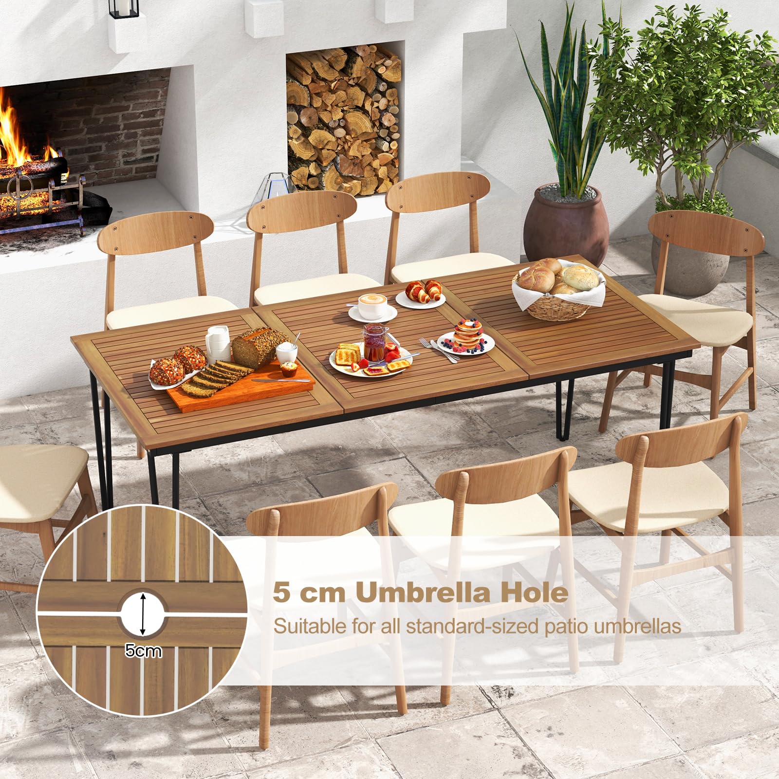 Tavolo Da Giardino In Legno Di Acacia 140x75x76 Cm - Con Foro Ombrellone, Per 6-8 Persone | Gambe In Metallo - Foto 8