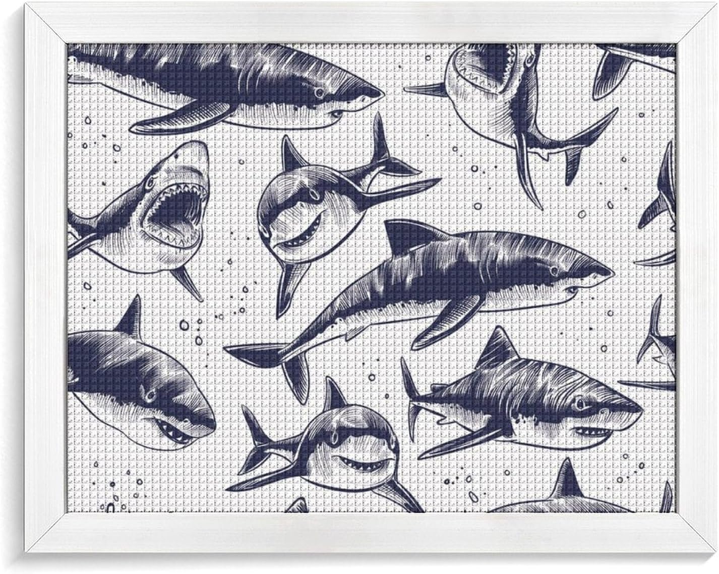 Ocean Sharks Printed Diamond 5D Painting Kits DIY Full Drill Crafts for Home Wall Decor 16x20 Inch Yellow Wood 50 * 40cm
