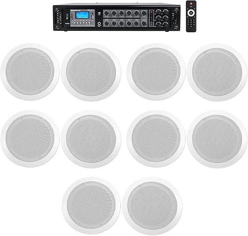 Rockville Sistema de audio para el hogar de 6 zonas+10 altavoces de techo blancos Dormitorio/sala de estar/baño