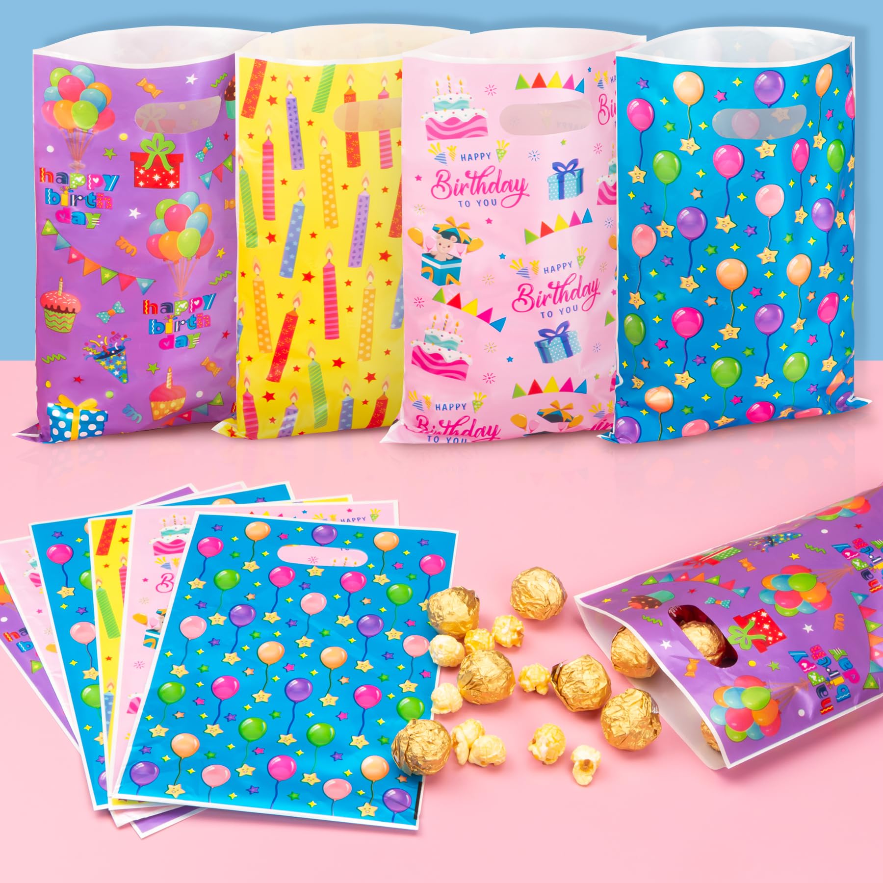 40 Stück Happy Birthday Geschenktüten – Bunt, Wiederverwendbar, 24x16 Cm, Für Kinderpartys
