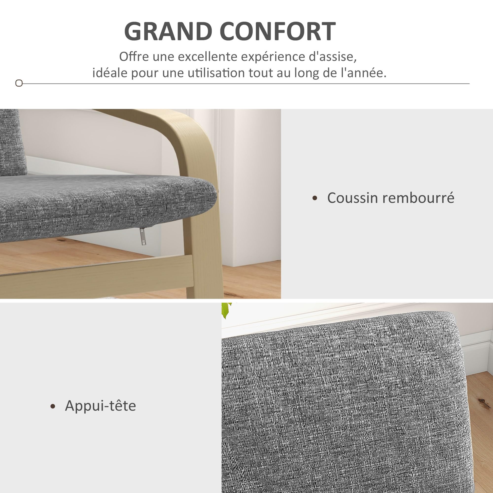 HOMCOM Fauteuil de Salon avec Accoudoirs Incurvés 65 x 79 x 98 cm Gris