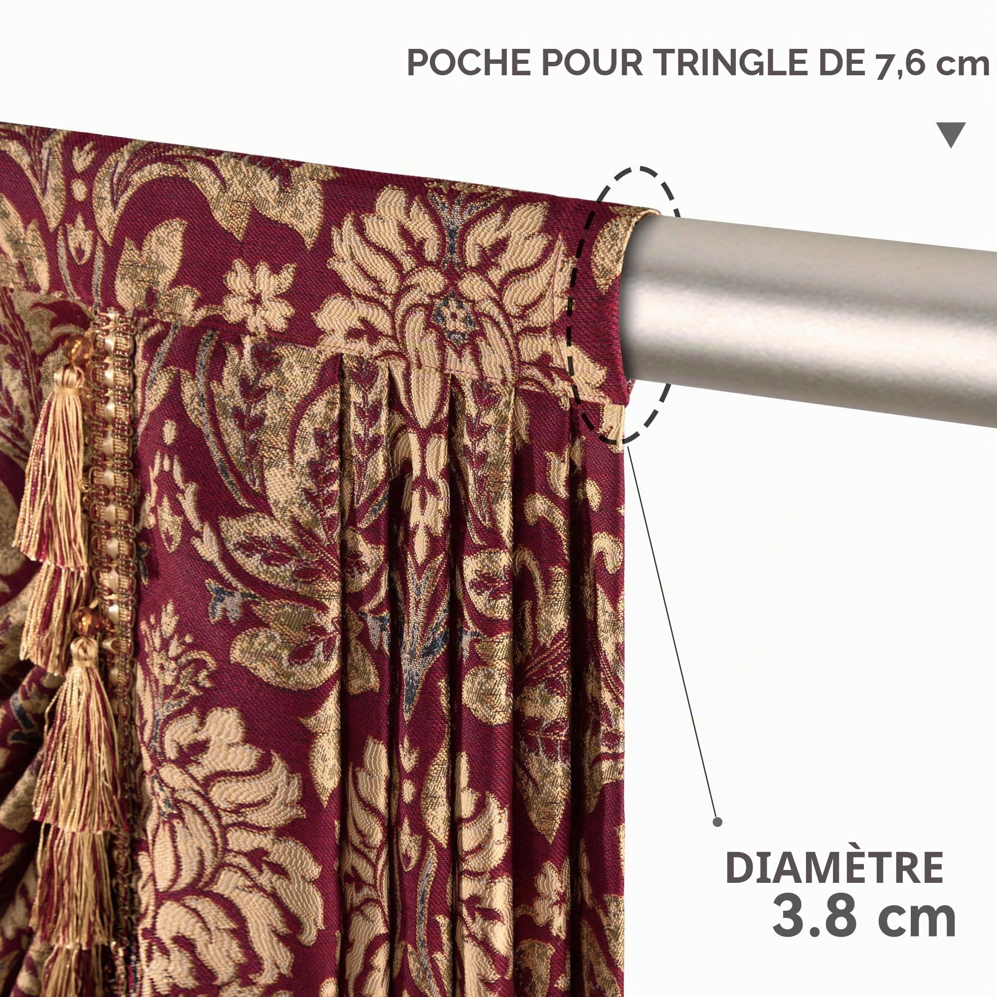 Rideaux Cantonnière Cascade pour Fenêtres, Cantonnière Damassés à Franges, Rideaux Courts pour Chambre Salon Cuisine Café (Largeur 200cm, Rouge & Jaune)