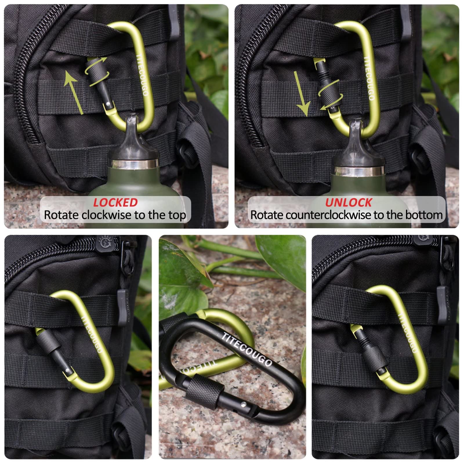 TITECOUGO 4 PCS Aluminum Alloy D-Ring High Strength Carabiner Key Chain Clip Hook For Camping Hiking Sky Blue Black - Image 3
