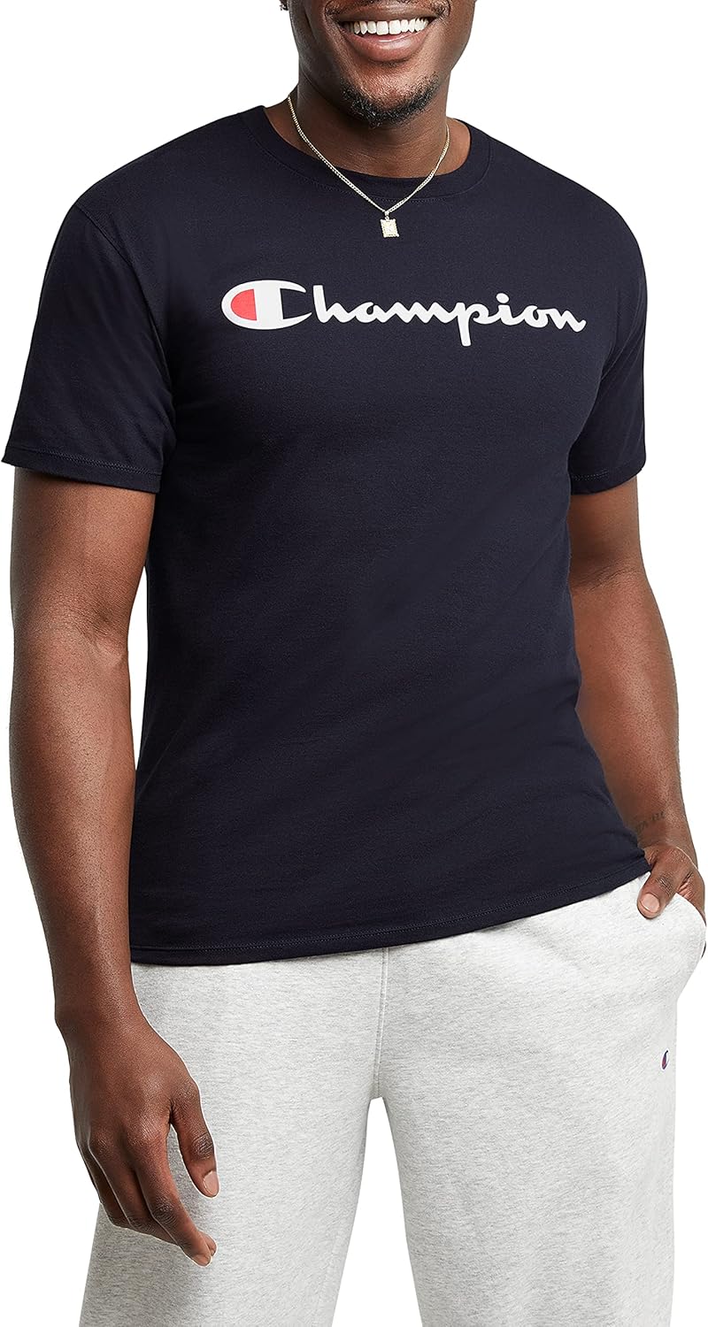 Champion, Cotton Midweight Crewneck Tee,t-Shirt for Men(reg. Or Big & Tall) X-Large Navy Script