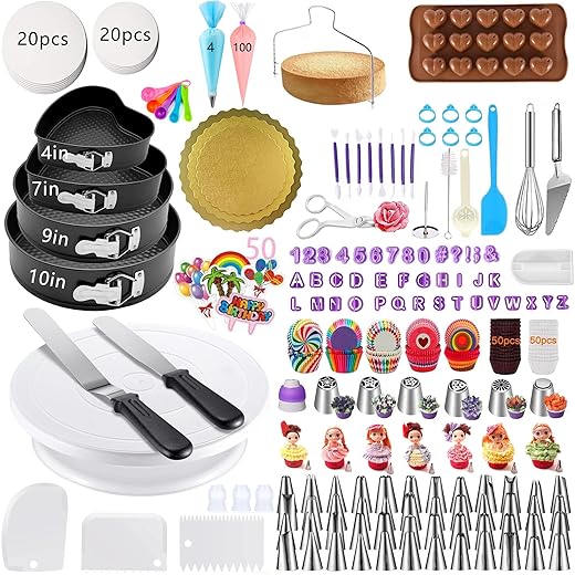 540PCS Cake Decorating Kit - Baking Supplies with 4 Springform Pans, Rotating Turntable, Decorating Tools, Cake Baking Supplies Set for Beginners
