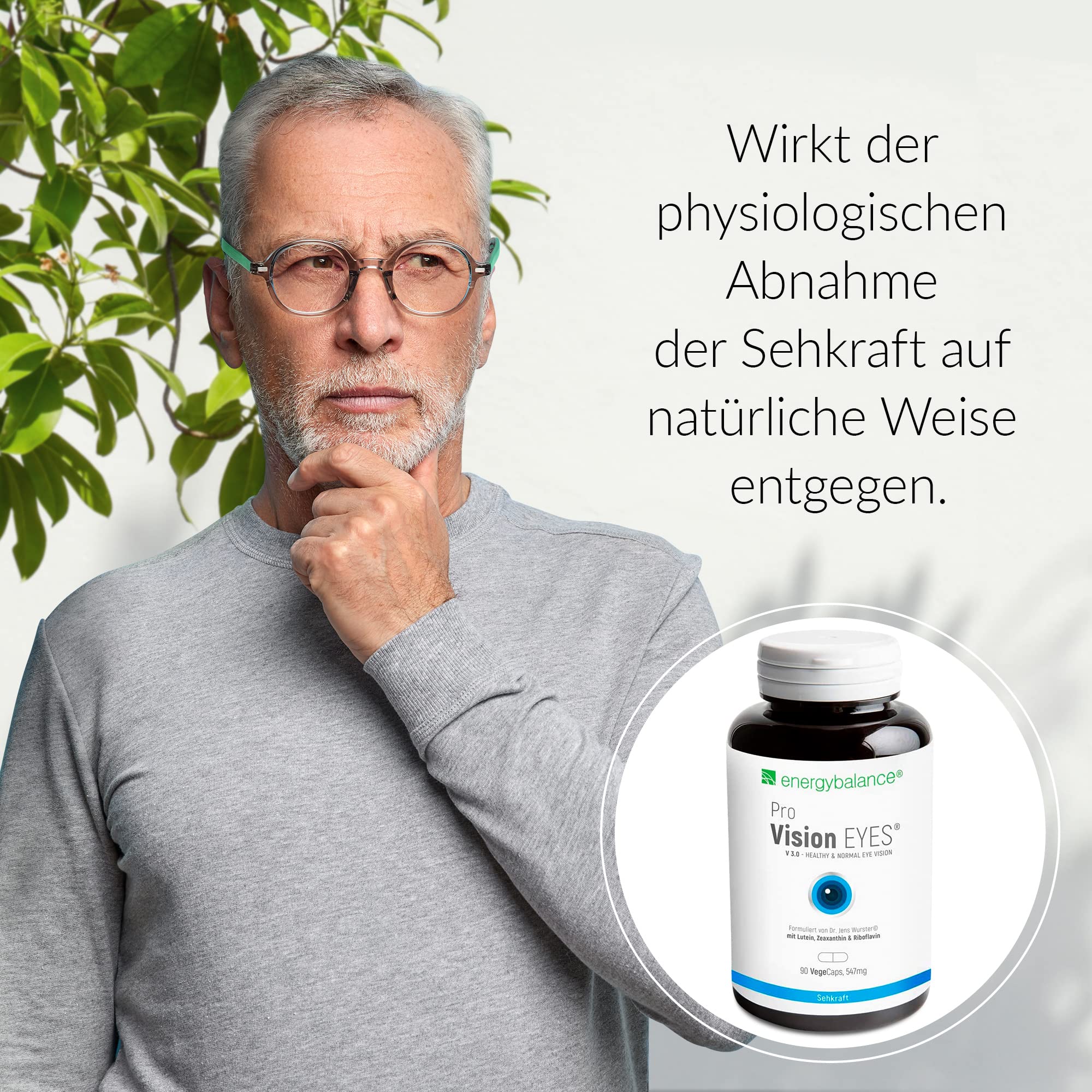 Pro Vision EYES - Augenvitamine Kapseln - Altersbedingte Makuladegeneration (AMD)- 90 VegeCaps à 547 mg mit Vitamin A, C, Zink, Riboflavin - von EnergyBalance - Qualität aus der Schweiz