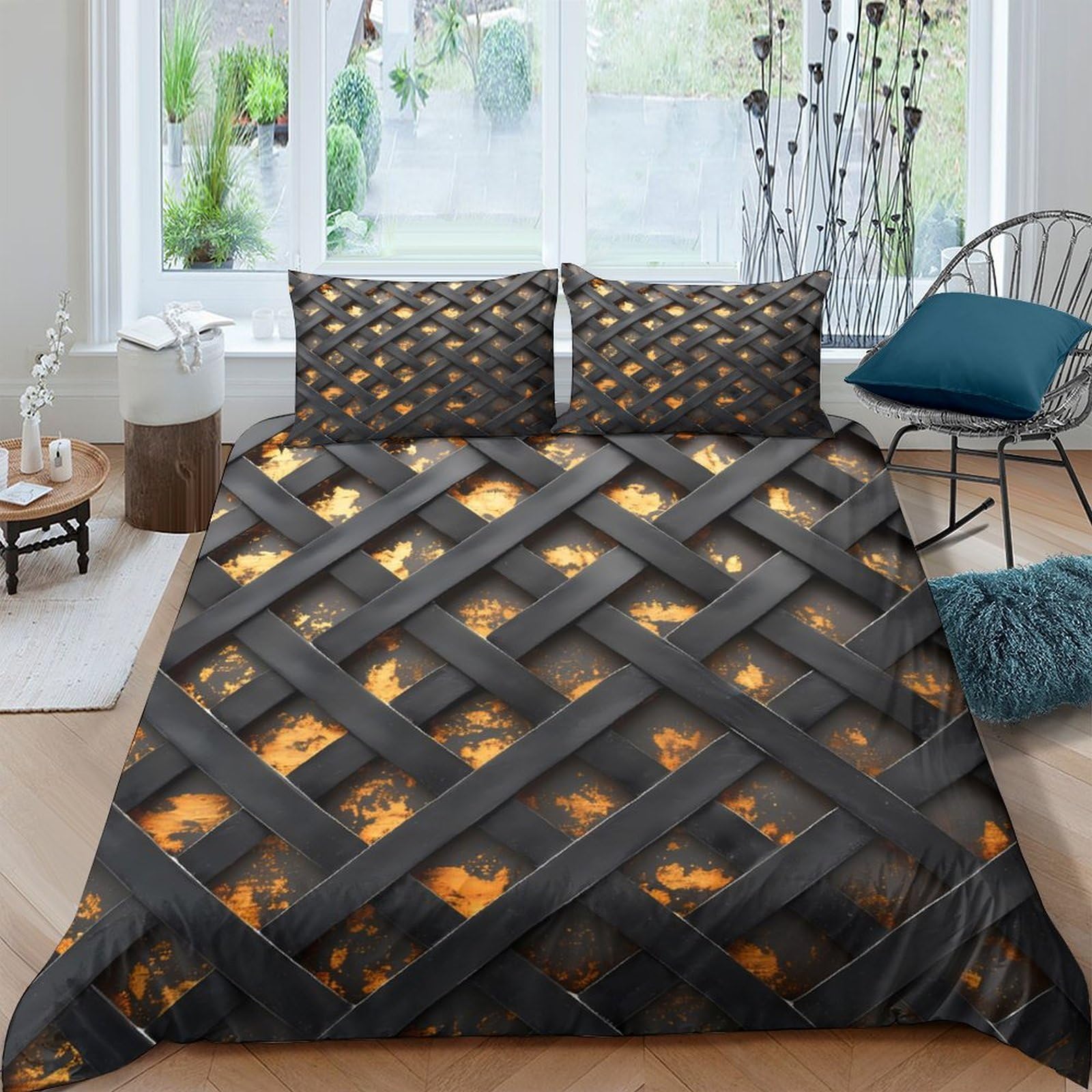 Ctjqhvkz Style-7 3D Printed Lattice Fire Pattern Fitted Sheet Microfiber Soft Bed Cover For Bedroom Dorm Mattress Decor Protection Single（135X200cm）