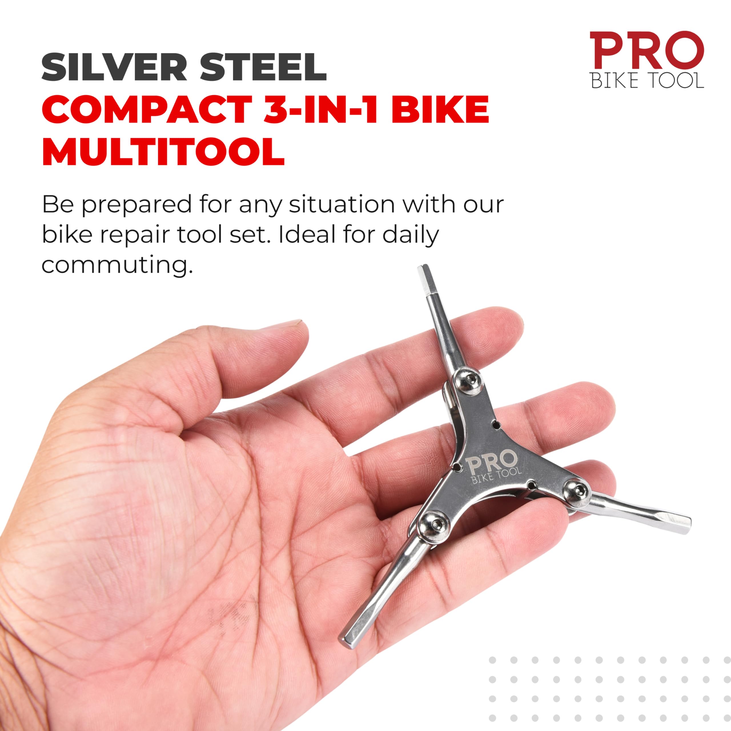 PRO BIKE TOOL Bike Multitool - Mini Bike Tri Tools in Silver - Multifunctional and Compact Allen Key Set - 3 in 1,HEX 4/5/6 Steel - Ideal for Mountain Biking,Bicycle Repair,and Cycling Maintenance