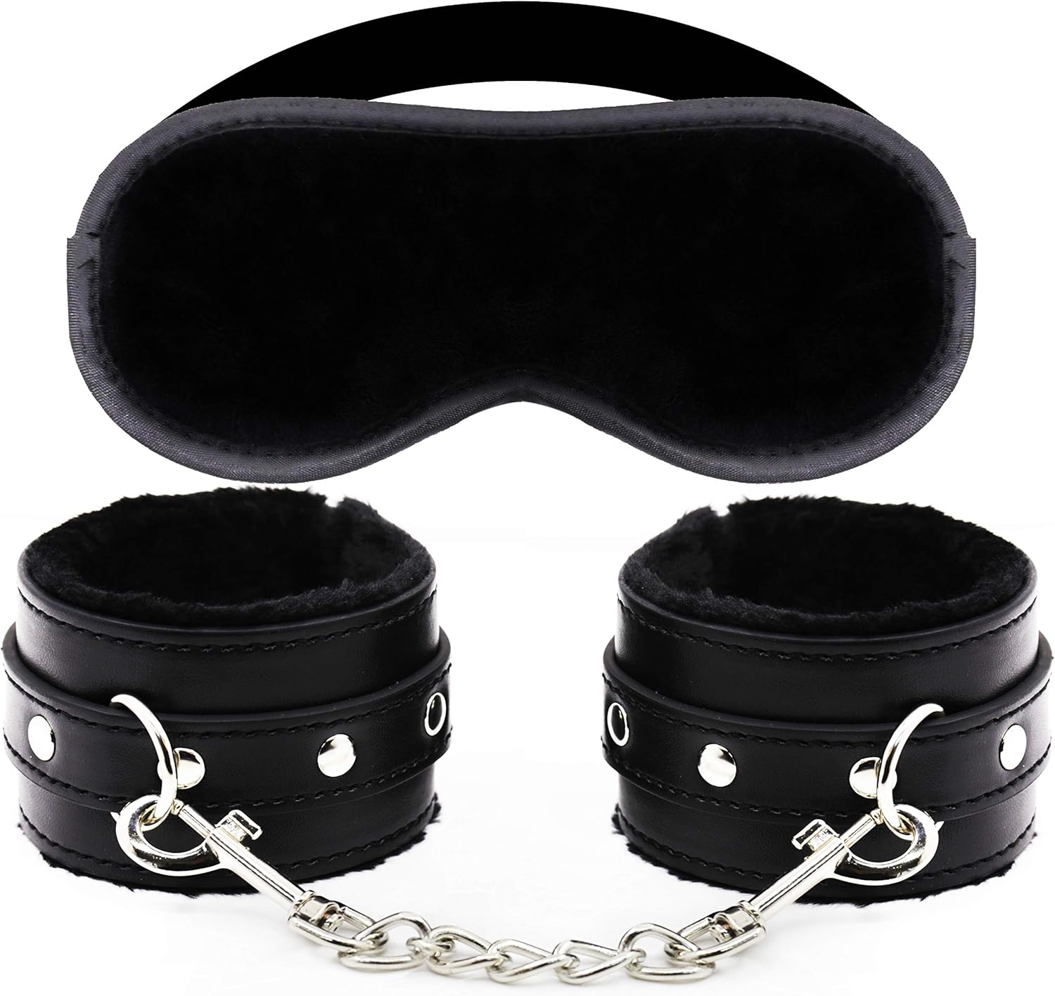Adjustable Leather Handcuffs Set Faux Fur Lined Cuffs Wrist