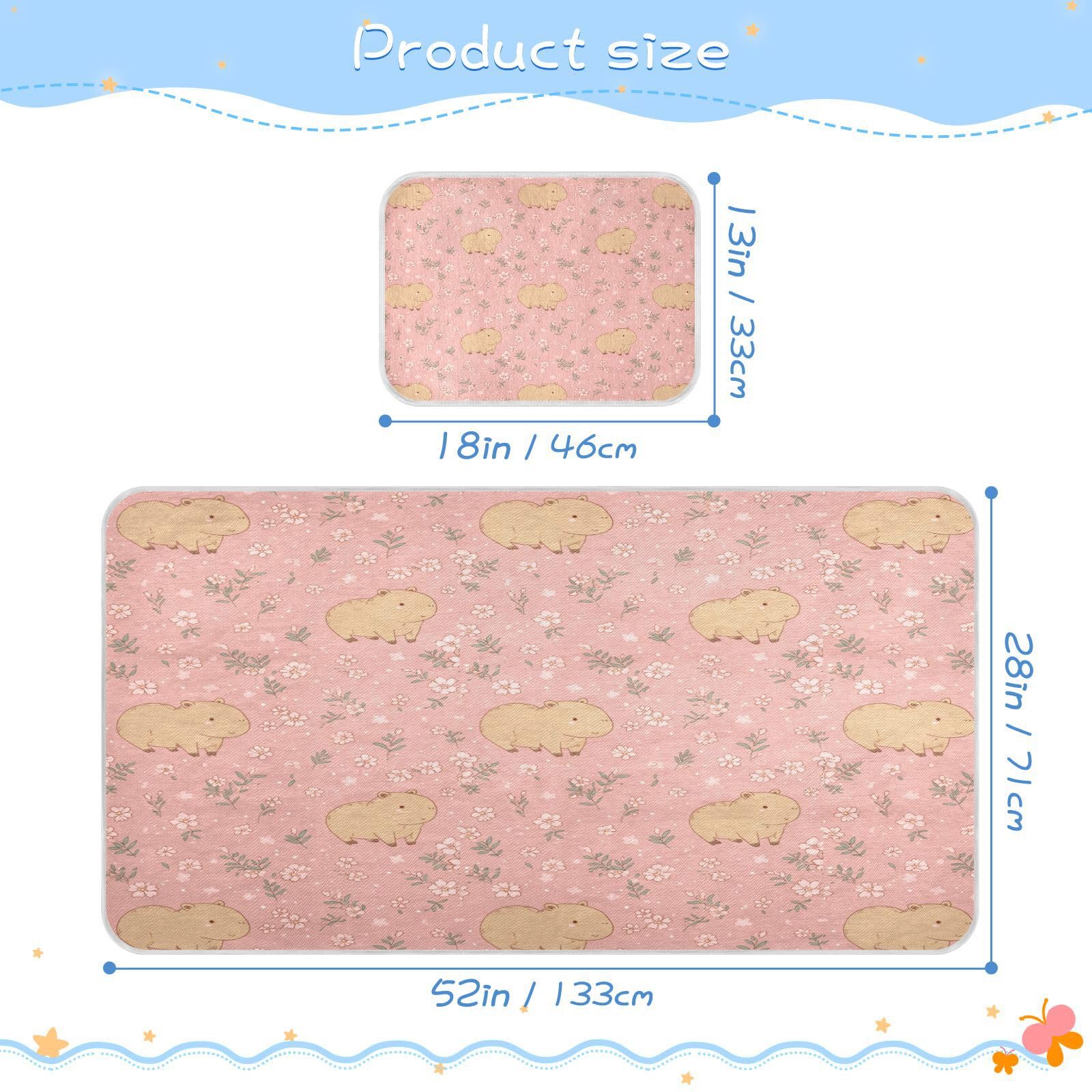 Bolaz Summer Sleeping Bed Pad, Floral and Capybara Cooling Mattress Set Breathable Bed Mat Ice Silk Mat + Pillow Cover for Toddler Boys Girls
