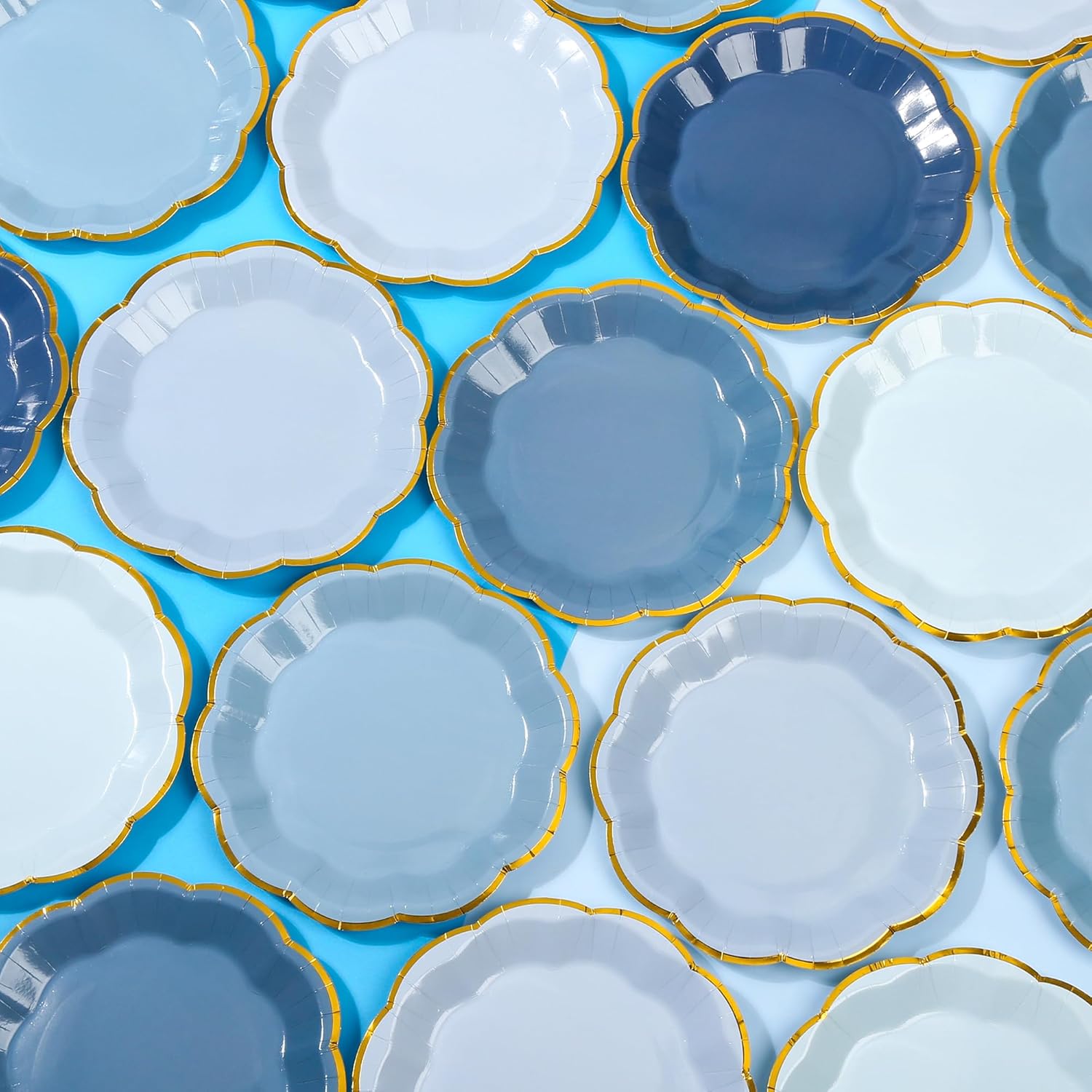 48 Pcs Dusty Blue Scalloped Party Plates - 7 Inch Gradient Blue Dessert Paper Plates with Gold Foil Disposable Cake Plate Decorative Dinner Serving Plate for Baby Shower Wedding Bridal Shower - Image 7