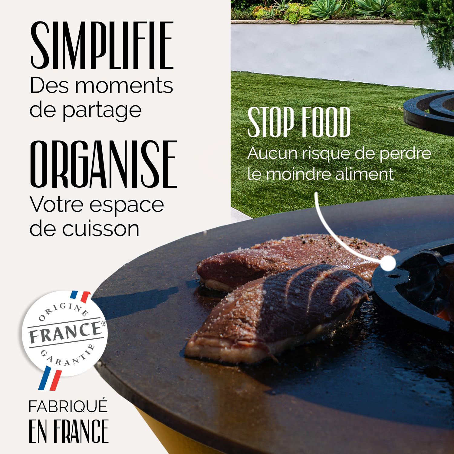 GRILL'CHIC - Pack Privilège Brasero Auvergnat Corten Normal Rond - Simple Cuve - Avec Bâche + Grille + Stop Food Inclus - À Assembler - Fabriqué en France - Ø60 x 78 cm