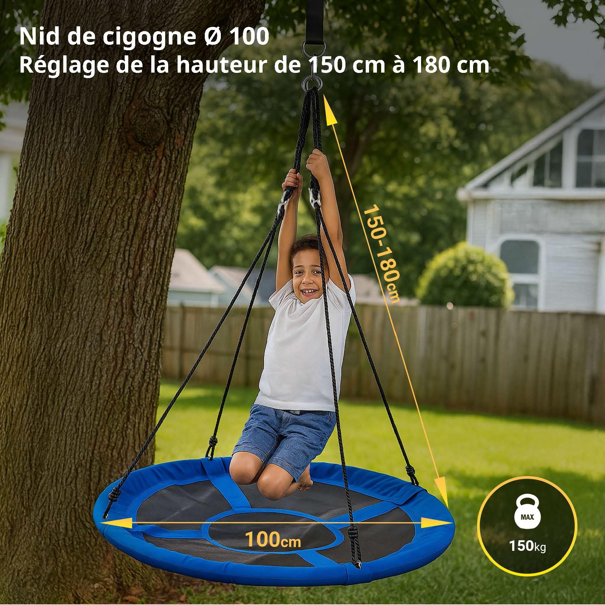 Balançoire Nid D’Oiseau 100 Cm – Charge 200 Kg, Corde 180 Cm – Pour Enfants Et Adultes, Intérieur Ou Extérieur