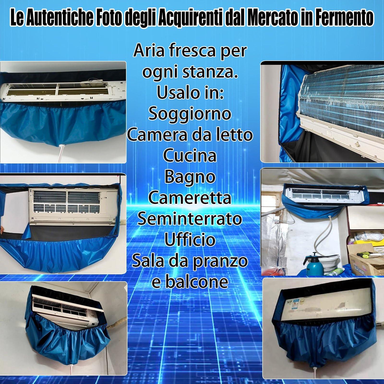 Sacco Kit Per Pulizia Split Condizionatore(Pannelli Laterali Migliorati),Sacco Pulizia Climatizzatore Spazio Extra (blu scuro, piccolo, 18 pezzi)