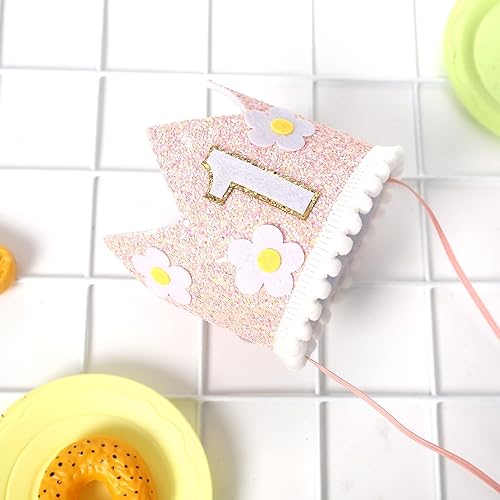 Miniatura 6 de Corona de flores para el primer cumpleaños del bebé, sombreros de fiesta de cumpleaños con temática floral, sombrero de cumpleaños de flores