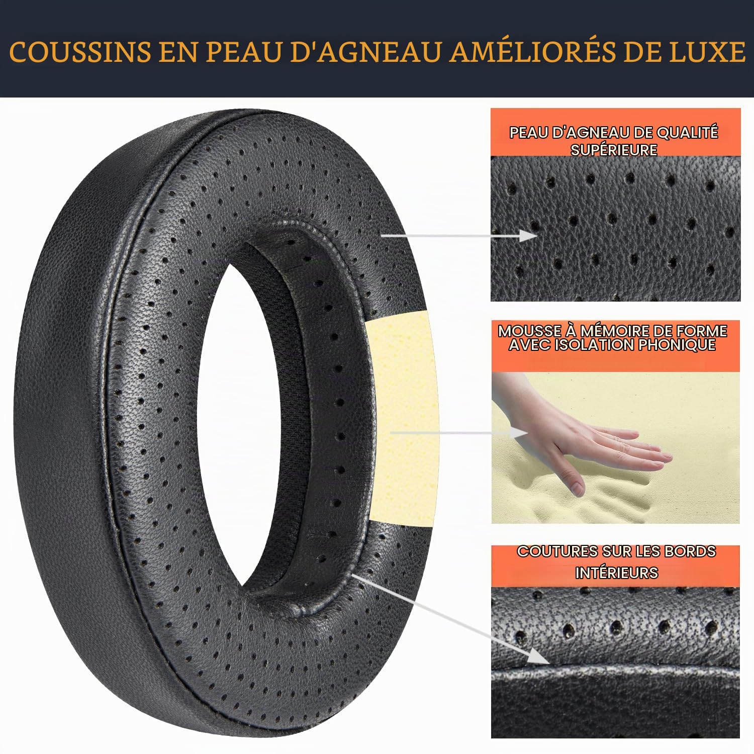 SOULWIT Coussinets d'oreille Peau d'agneau pour Focal Clear/Clear MG/Utopia/Elegia/Elex/Stellia/Celestee/Radiance Casques, Coussin avec Mousse à Mémoire de Forme Haute Densité