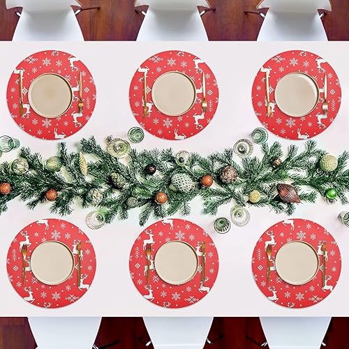 Miniatura 7 de White Reindeer Red Round Placemats, Non Slip Washable Placemats Dining Table for Kitchen Table one sizex1