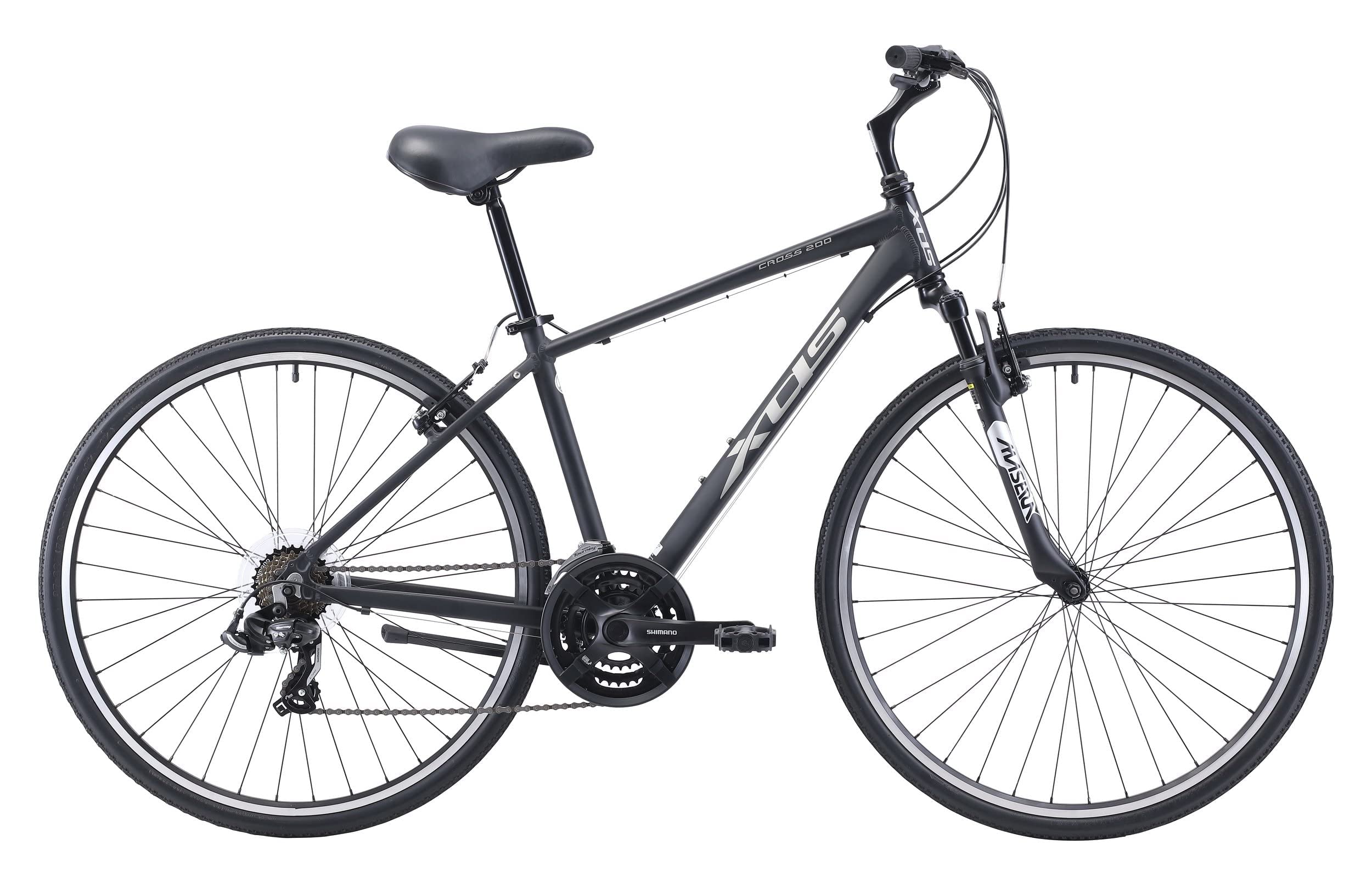 XDS Cross200 21 Speed Hybrid Bike Commuter City Bike 700C Wheel Lightweight Aluminum Alloy Frame (Matte Black, Frame Size 15