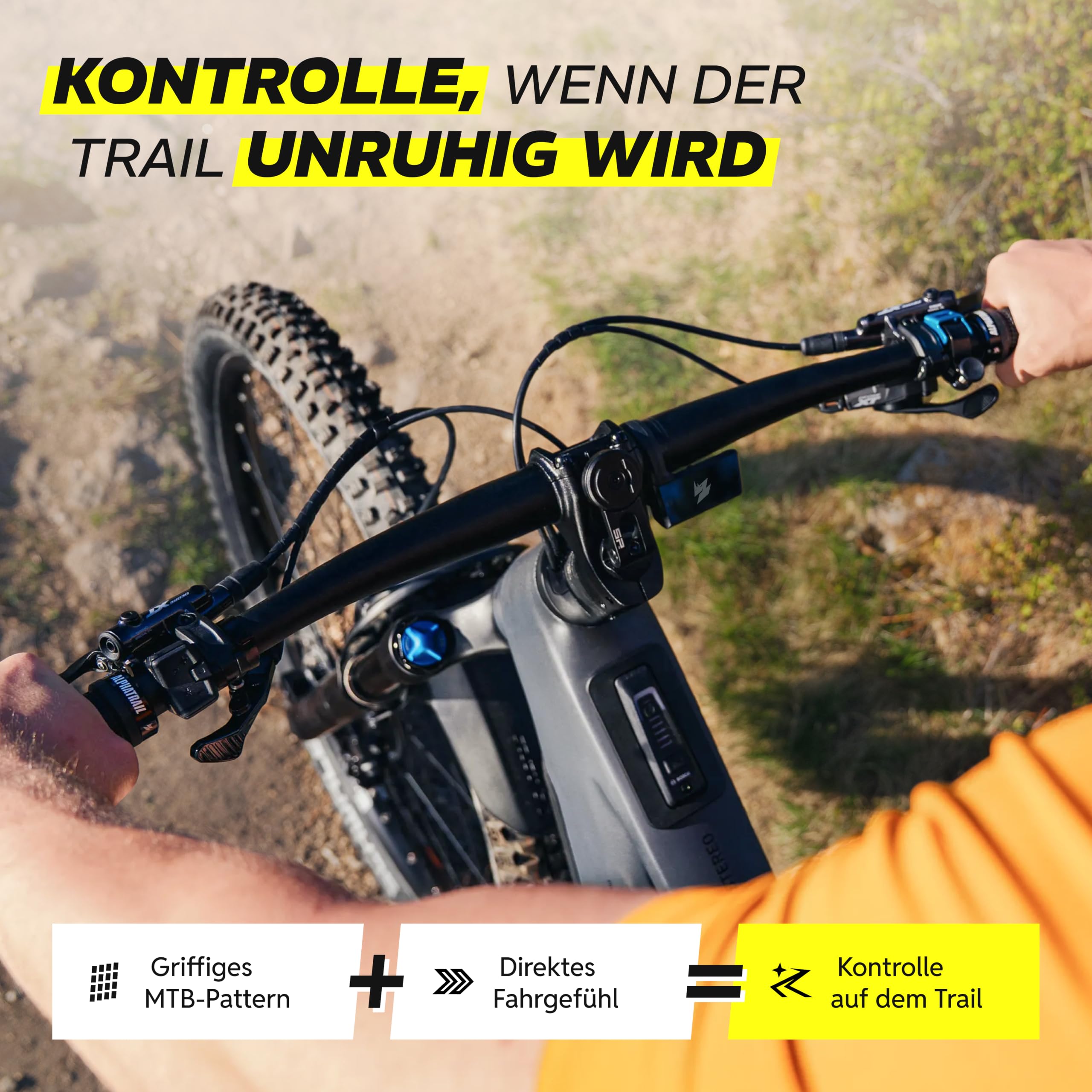 Alphatrail GoFree MTB Griffe für Fahrrad & E-Bike, Trail-Grip mit Dämpfung, Lock-On Lenkergriffe 22,2 mm, 1 Paar, 120 g, Fahrradgriffe für Trail & Tour