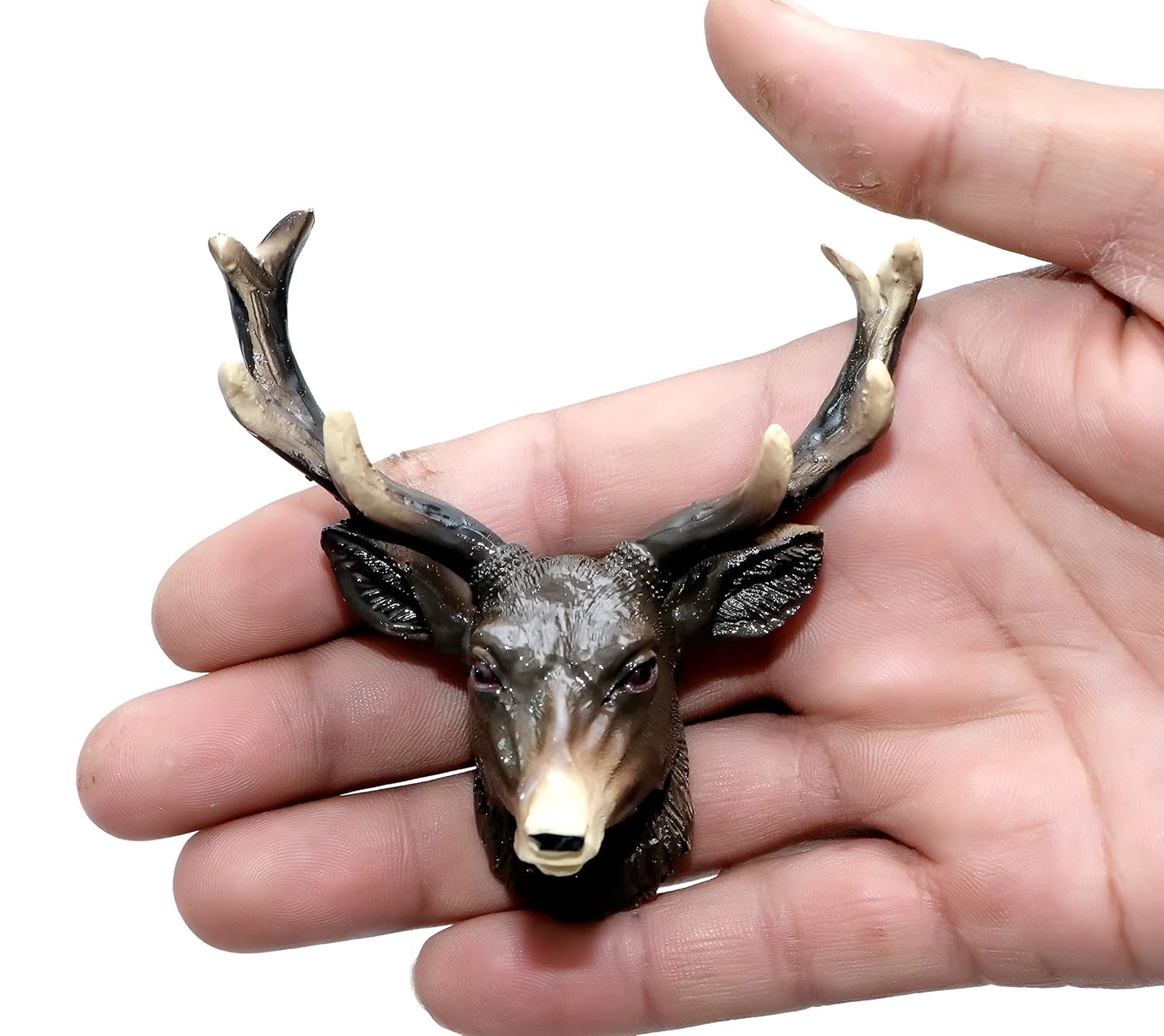 Amazing Hand Painted Deer Head Souvenir Magnets Poly Resin Fridge Magnet II 3D Embossed II (Brown)