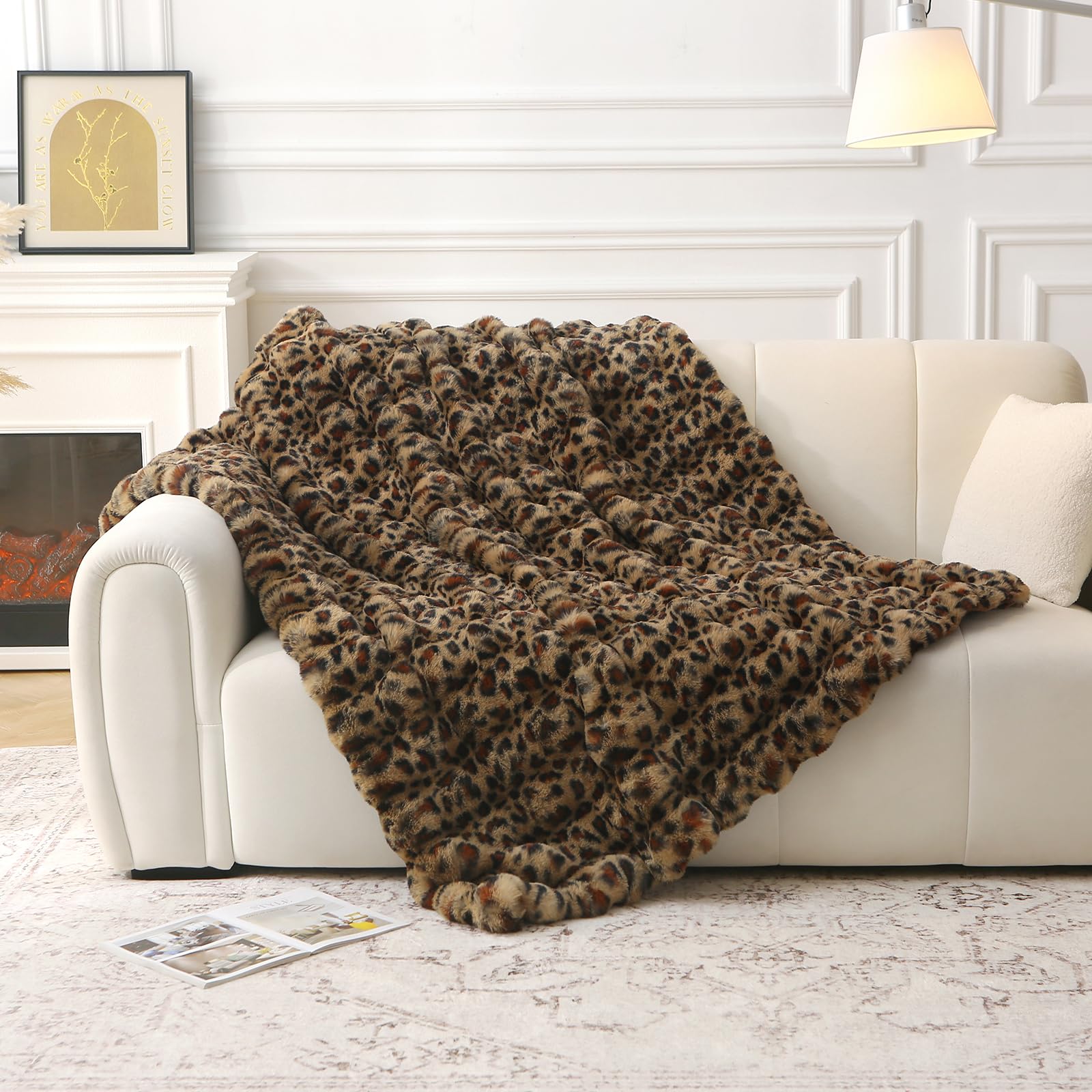 DREAMLANDING Faux Rabbit Fur Luxury Plush Sherpa Throw Blanket Reversible Fuzzy Warm Cozy Fluffy Fur Blanket for Bed Sofa Couch Home Decor (Leopard, 130 * 150cm) โ image 1