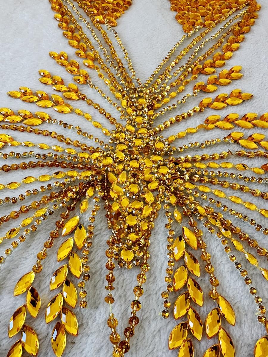 New Handmade Full Body Patches Rhinestone Applique Clear AB Color Crystal Stone Beads for Dress (Gold)