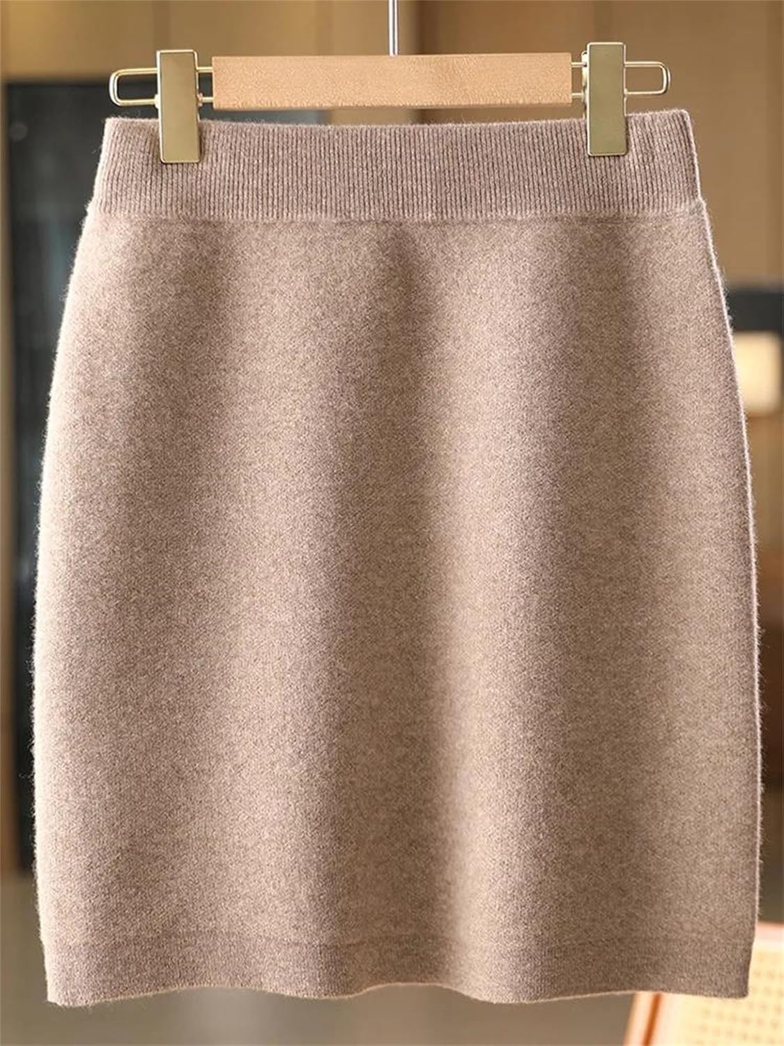 Women Winter Elastic Waist Mini Slim Fit Skirts Merino Wool Knitted Office Knee Skirt