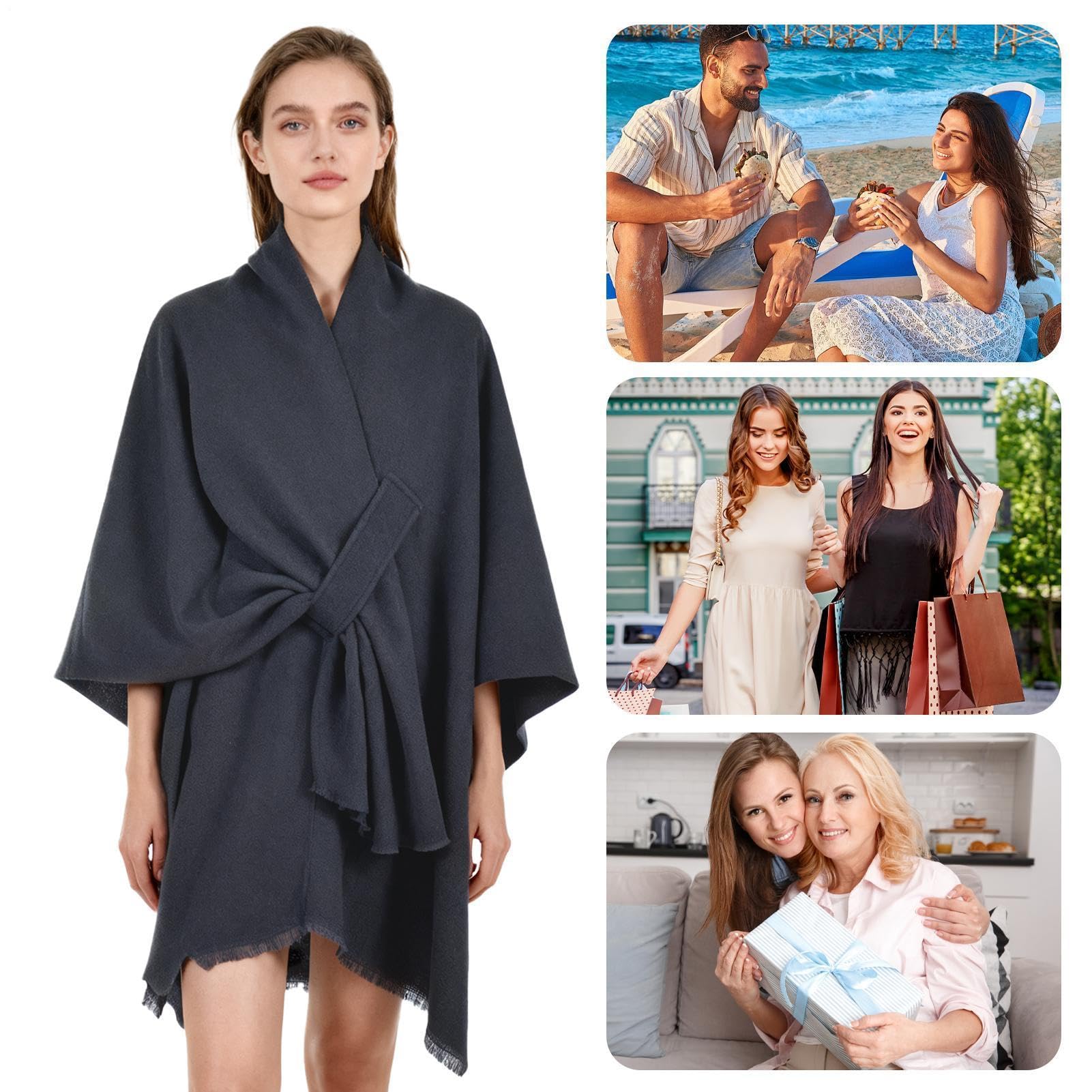 Scialli Da Donna - Sciarpa Stile Scialle Incrociato Sul Davanti, Morbi | Sciarpa A Mantella Con Cardigan Alla | Scialle Eleganti Da Donna | Per L'autunno Inverno Autunno Matrimonio Viaggio Comp