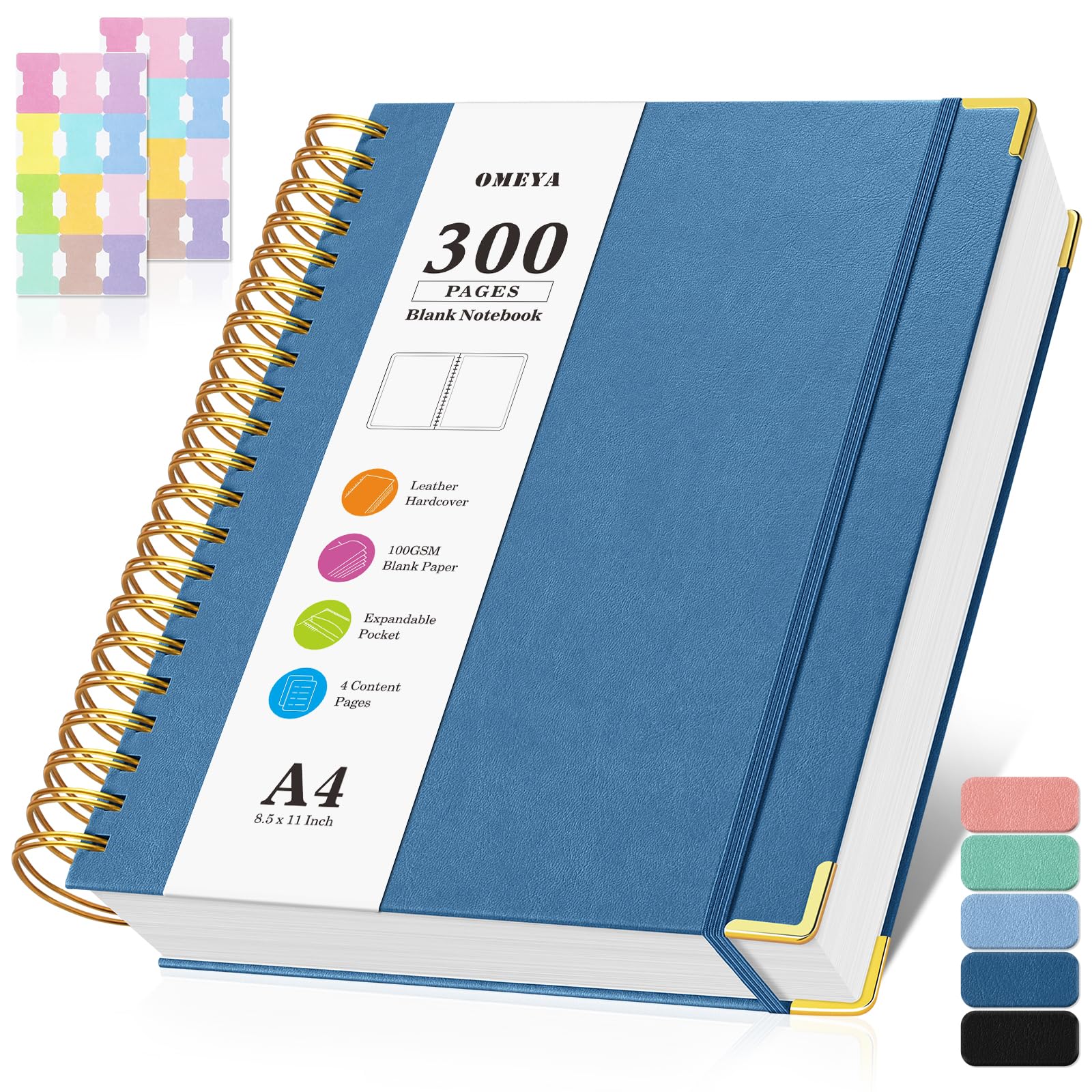 Carnet de croquis vierge à spirale : carnet de croquis de 21,6 x 27,9 cm, carnet de croquis à couverture rigide, 300 pages en cuir non ligné pour homme et femme, journal en papier épais de 100 g/m²
