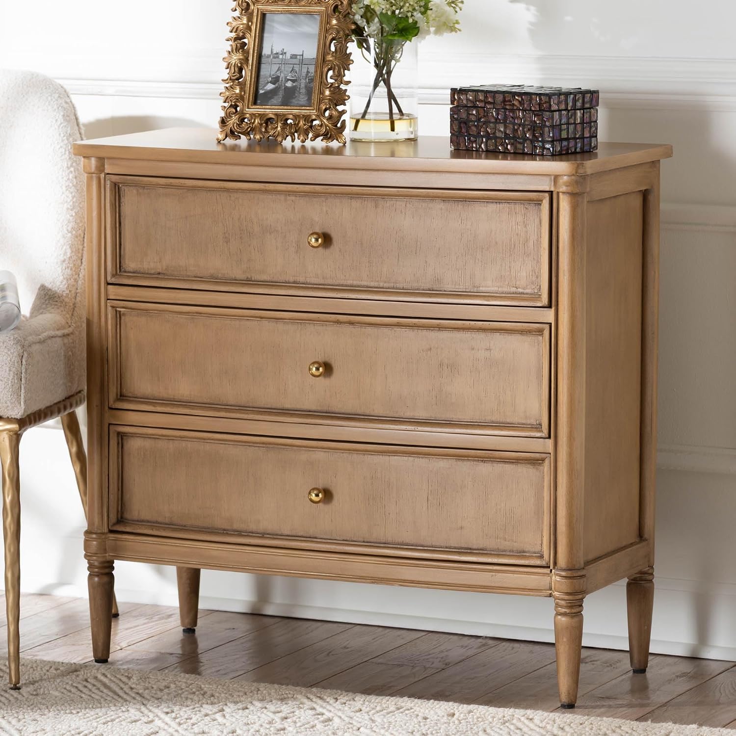 Bali & pari Karmel 3-Drawer Storage Chest with Curved Front and Tapered Legs for Bedroom