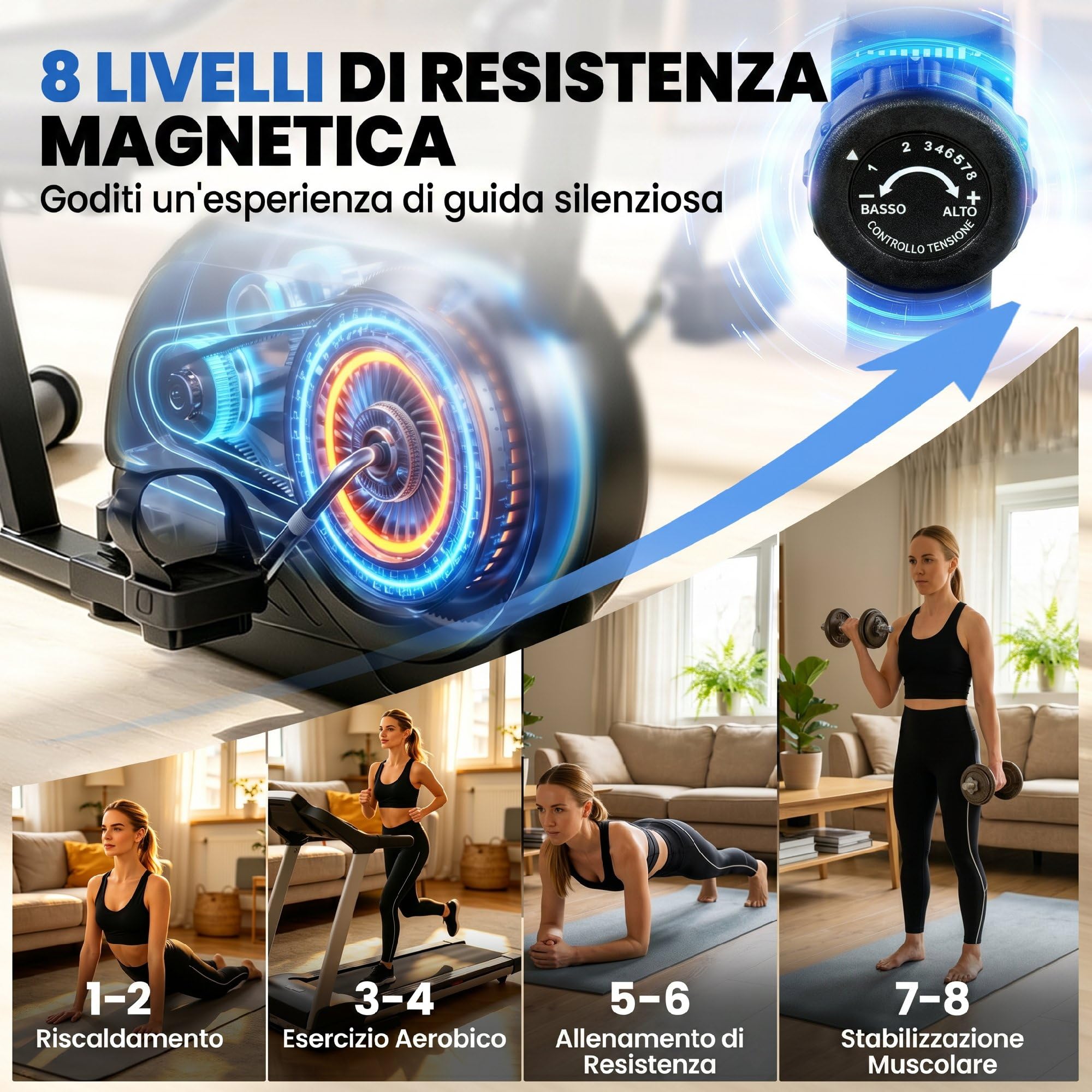 SPORTNOW Cyclette da Casa Orizzontale con 8 Livelli di Resistenza Magnetica, Cyclette Recumbent con Bluetooth App, Schermo LCD, Frequenza Cardiaca, Sedile Regolabile, Ruote, Allenamento Casa Anziani