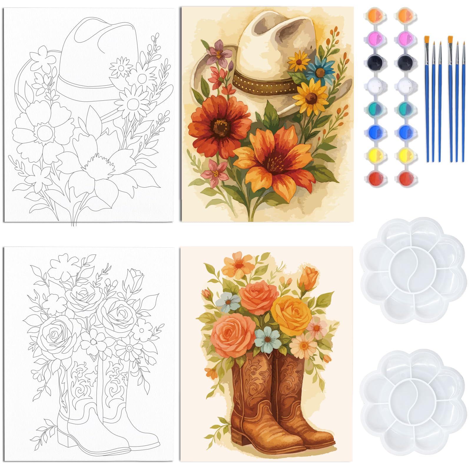 Peinture à fleurs et sirotes entre amis : 2 toiles tendues cowboy pour soirée créative