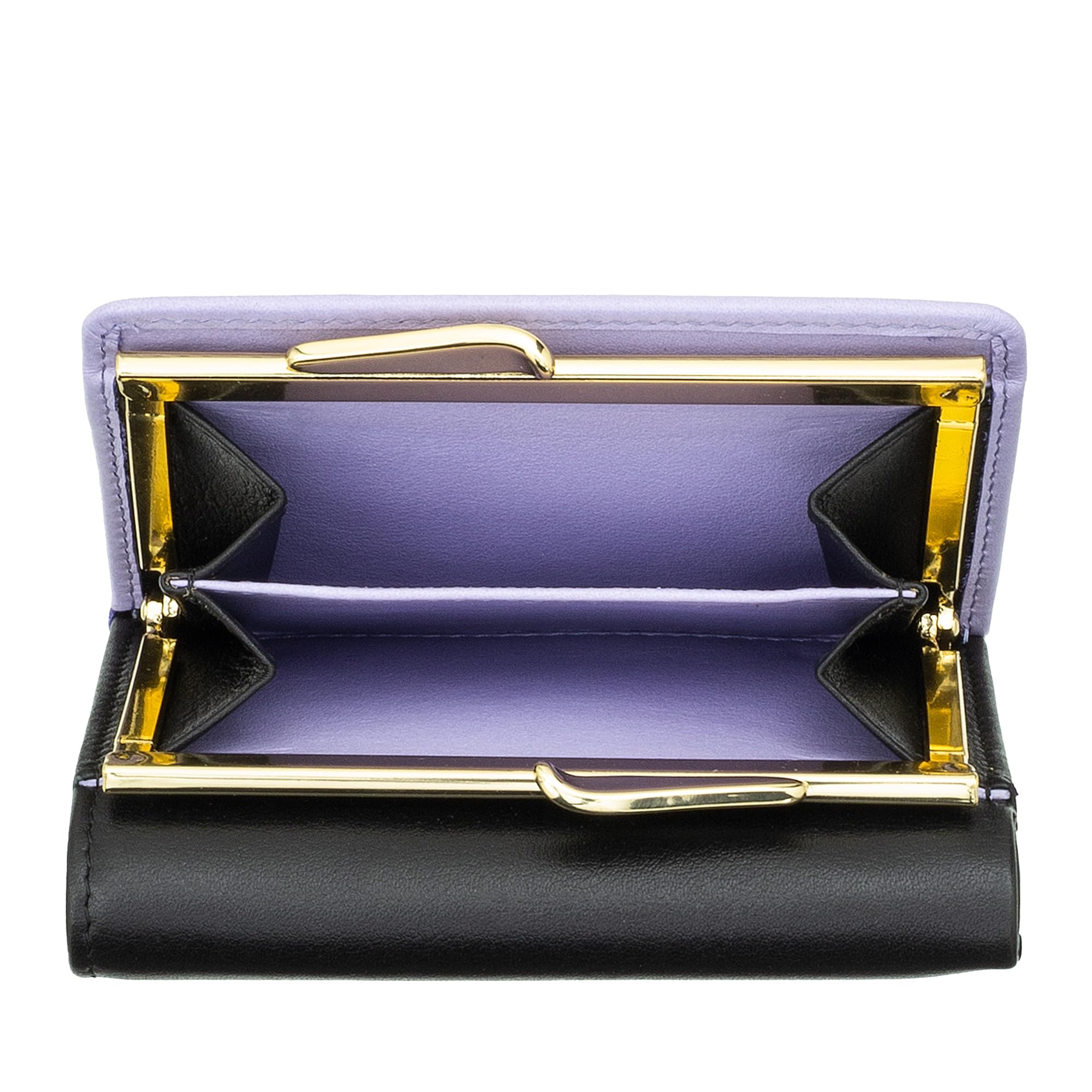 DUDU Cartera Mujer Pequeña de Piel RFID con Monedero con Cierre Clic Clac Compacta 6 Ranuras para Tarjetas Black_Lavender
