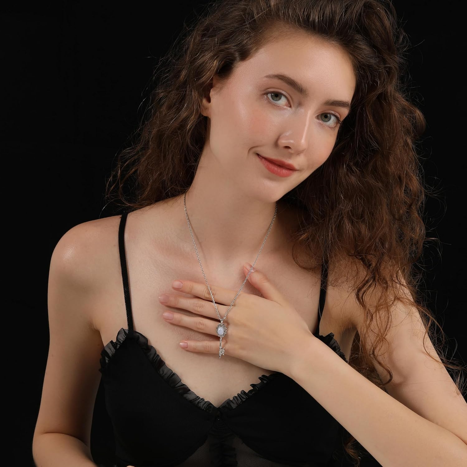 Natural Moonstone Crystal Key Necklace for Women, Retro Triple Moon Key Healing Crystal Wiccan Pagan Jewelry Gift - Image 5